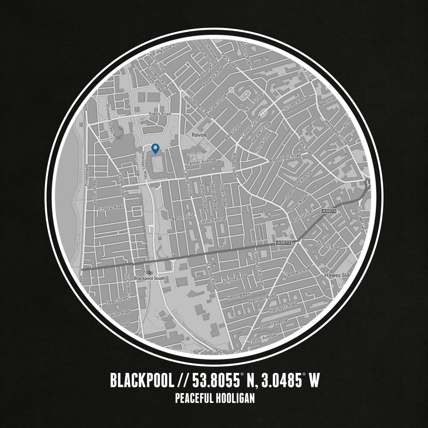 Blackpool Location T-Shirt Black - Peaceful Hooligan
