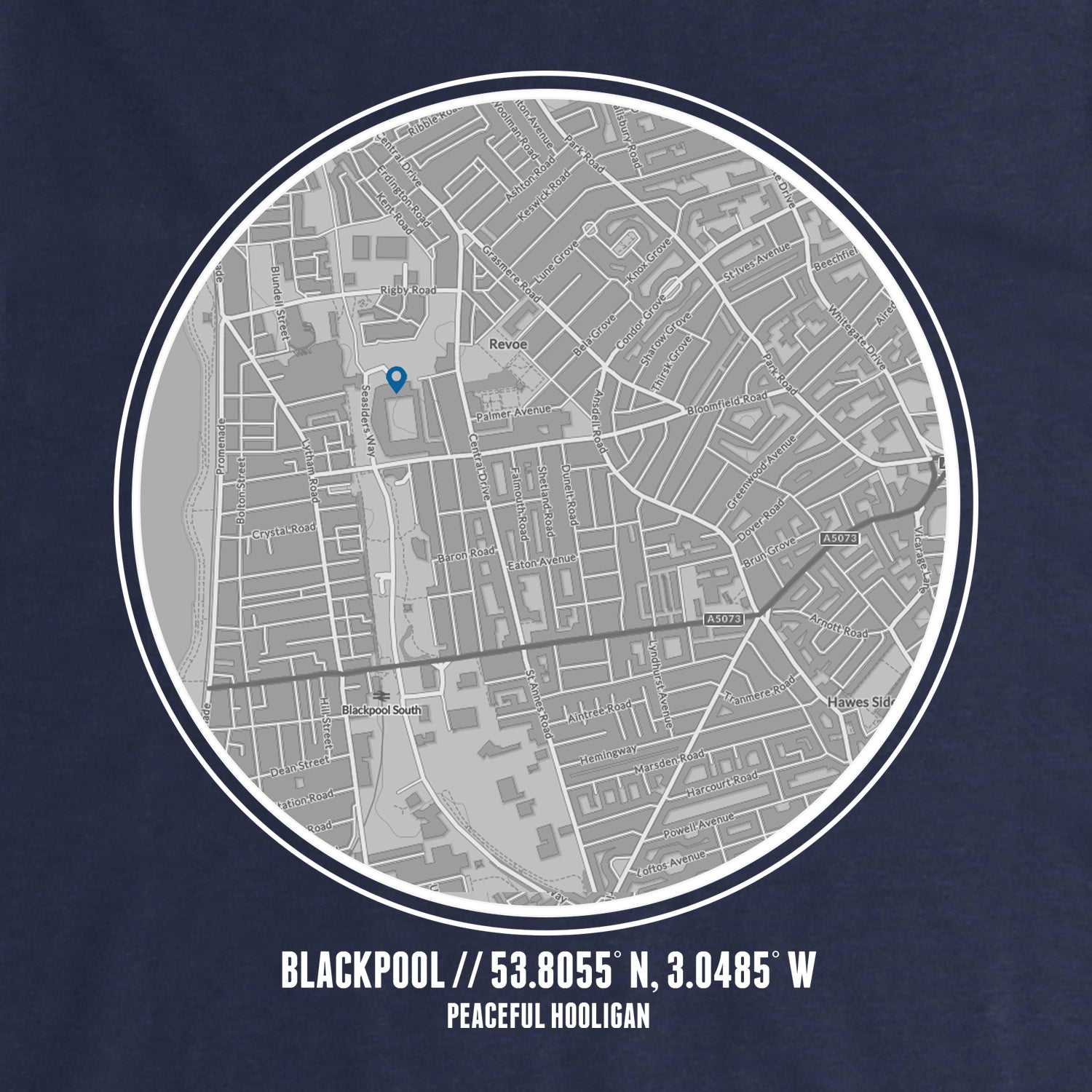 Blackpool Location T-Shirt Navy - Peaceful Hooligan