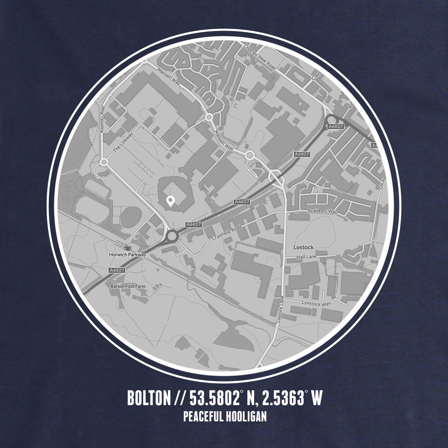 Bolton Location Sweatshirt Navy - Peaceful Hooligan