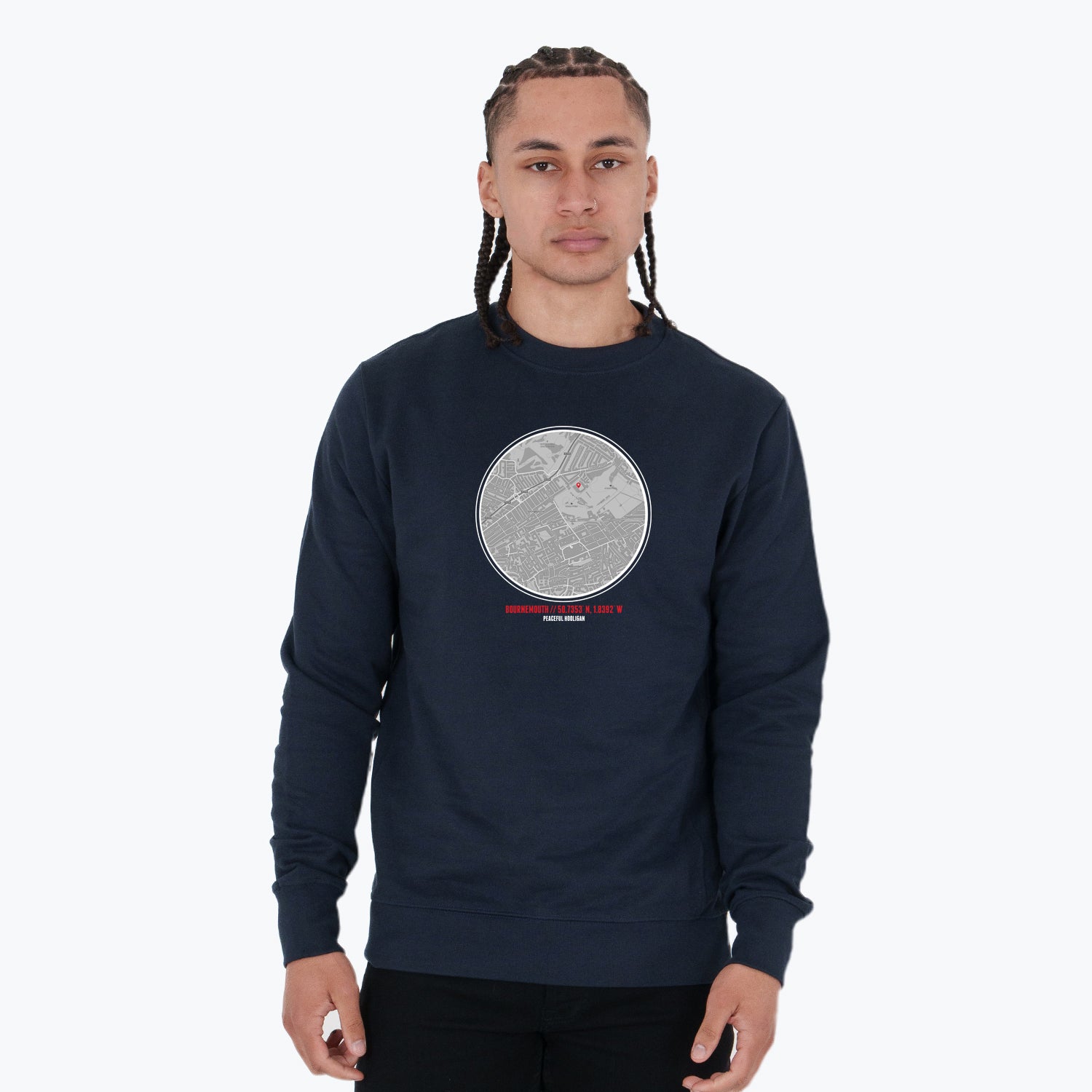 Bournemouth Location Sweatshirt Navy - Peaceful Hooligan