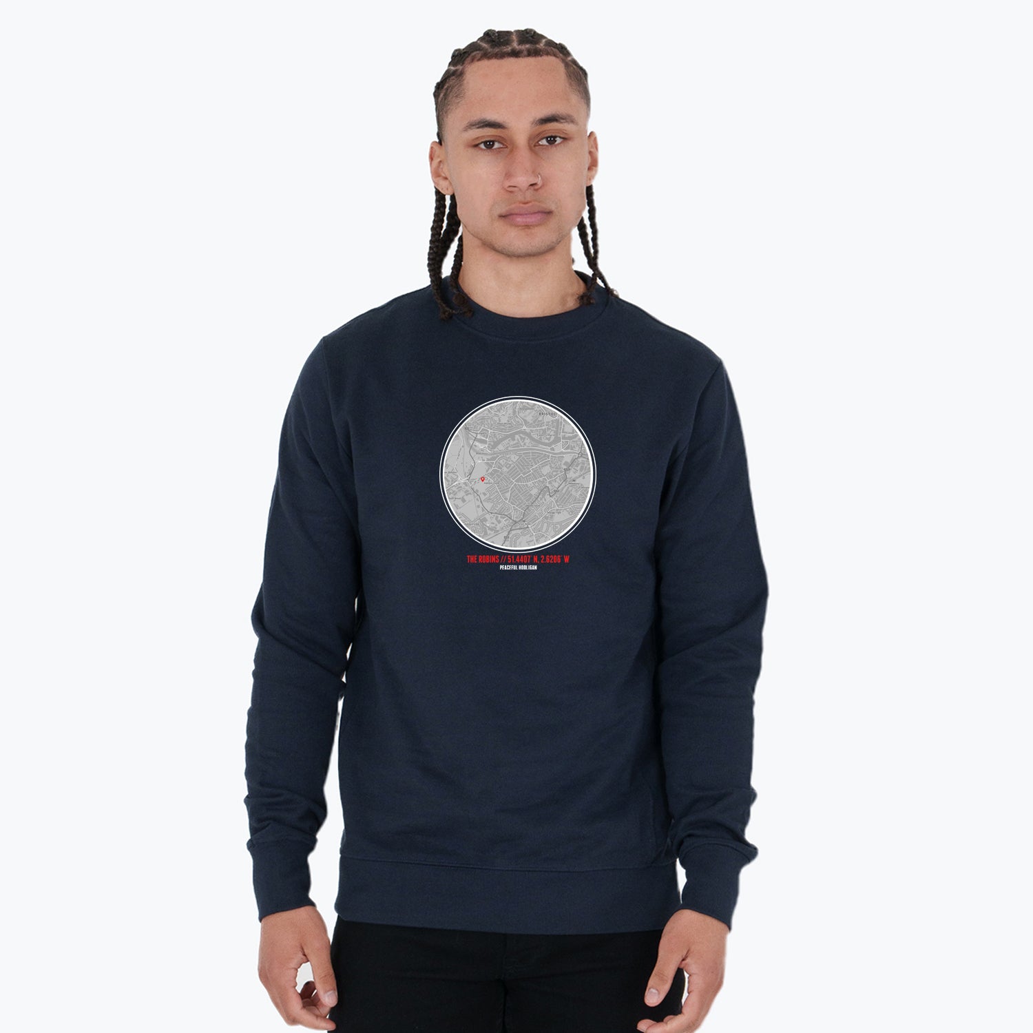 The Robins Location Sweatshirt Navy - Peaceful Hooligan