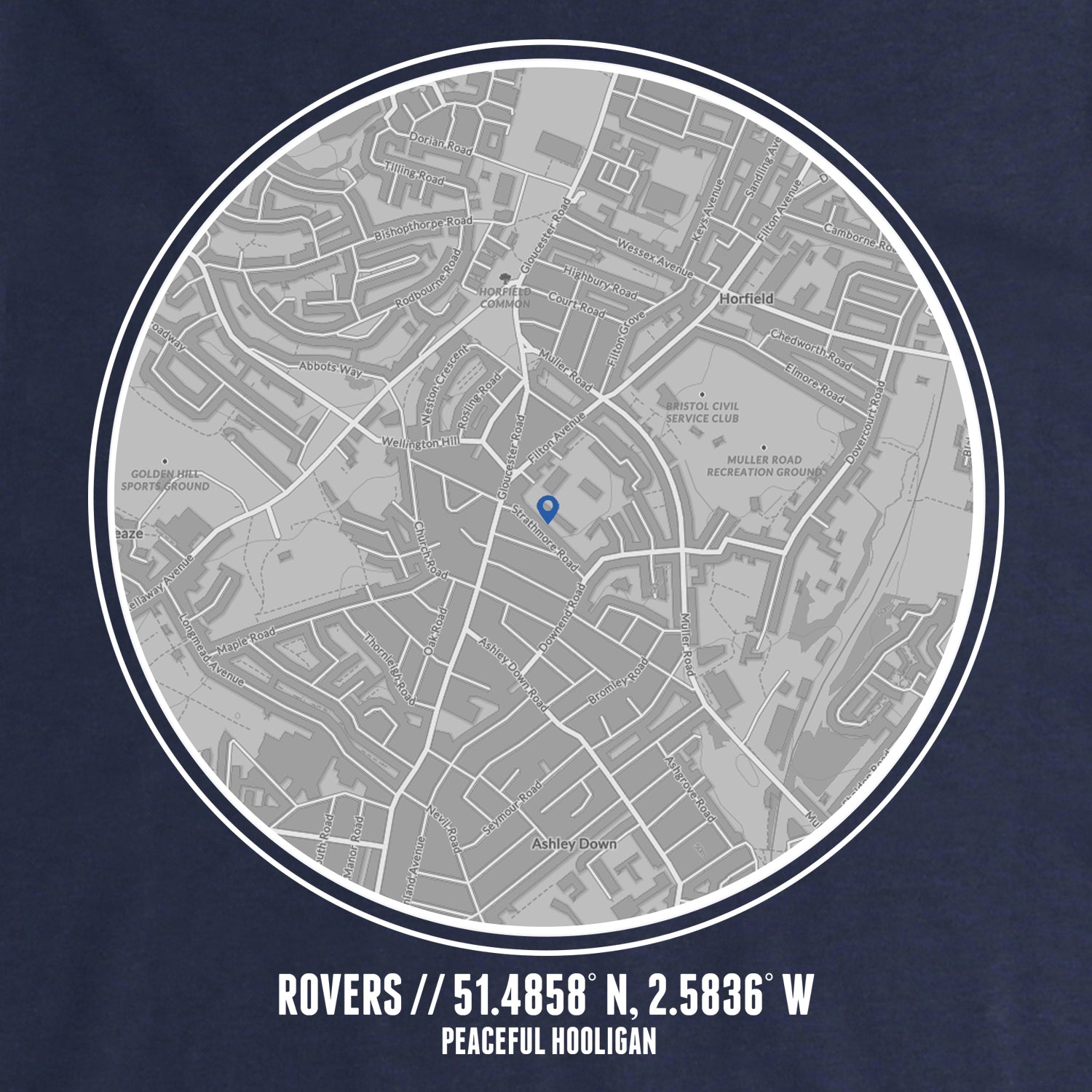 Rovers Location T-Shirt Navy - Peaceful Hooligan