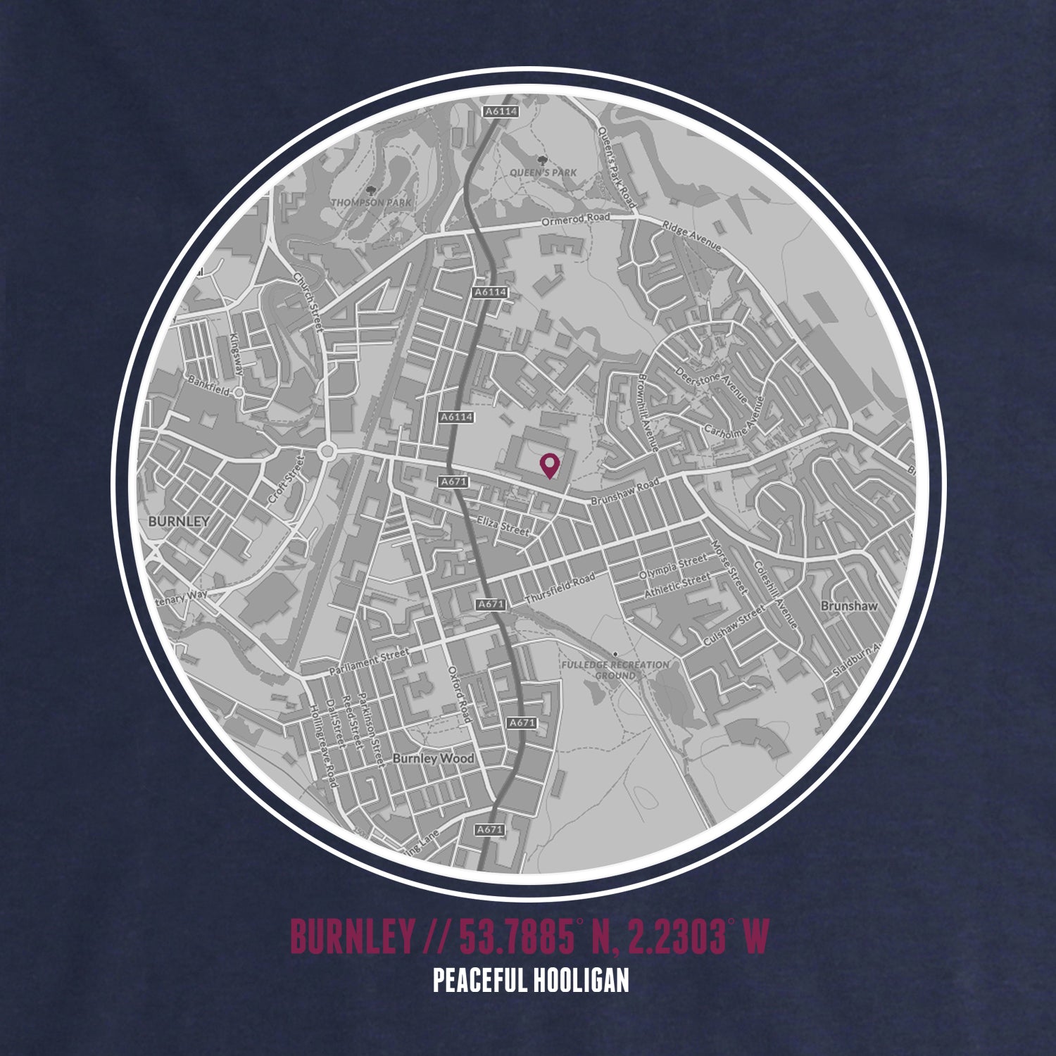 Burnley Location Hoodie Navy - Peaceful Hooligan