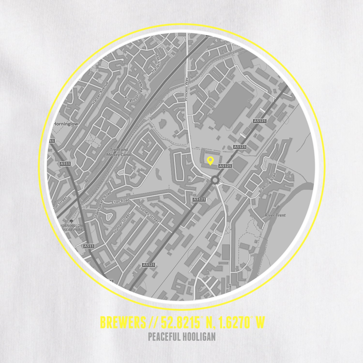 Burton Albion Location T-Shirt White - Peaceful Hooligan