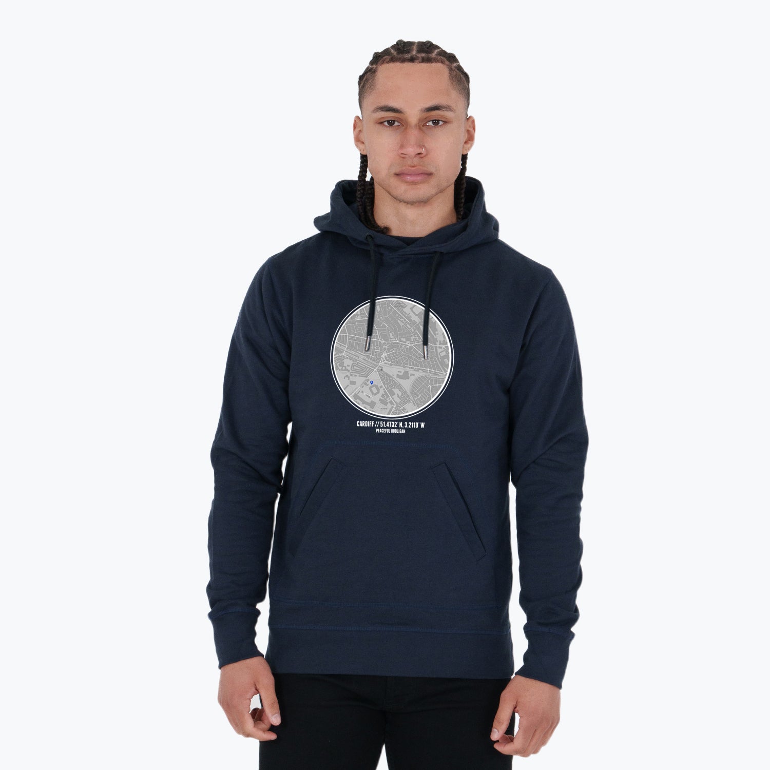 Cardiff City Location Hoodie Navy - Peaceful Hooligan