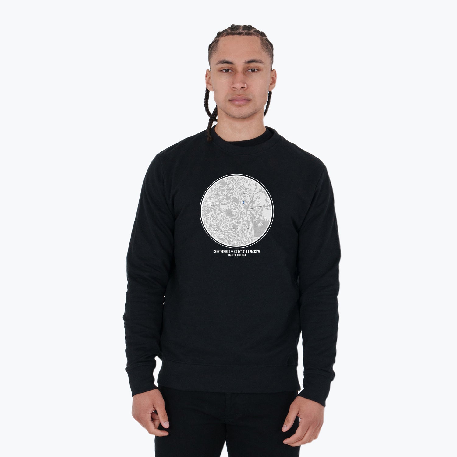Chesterfield Location Sweatshirt Black - Peaceful Hooligan