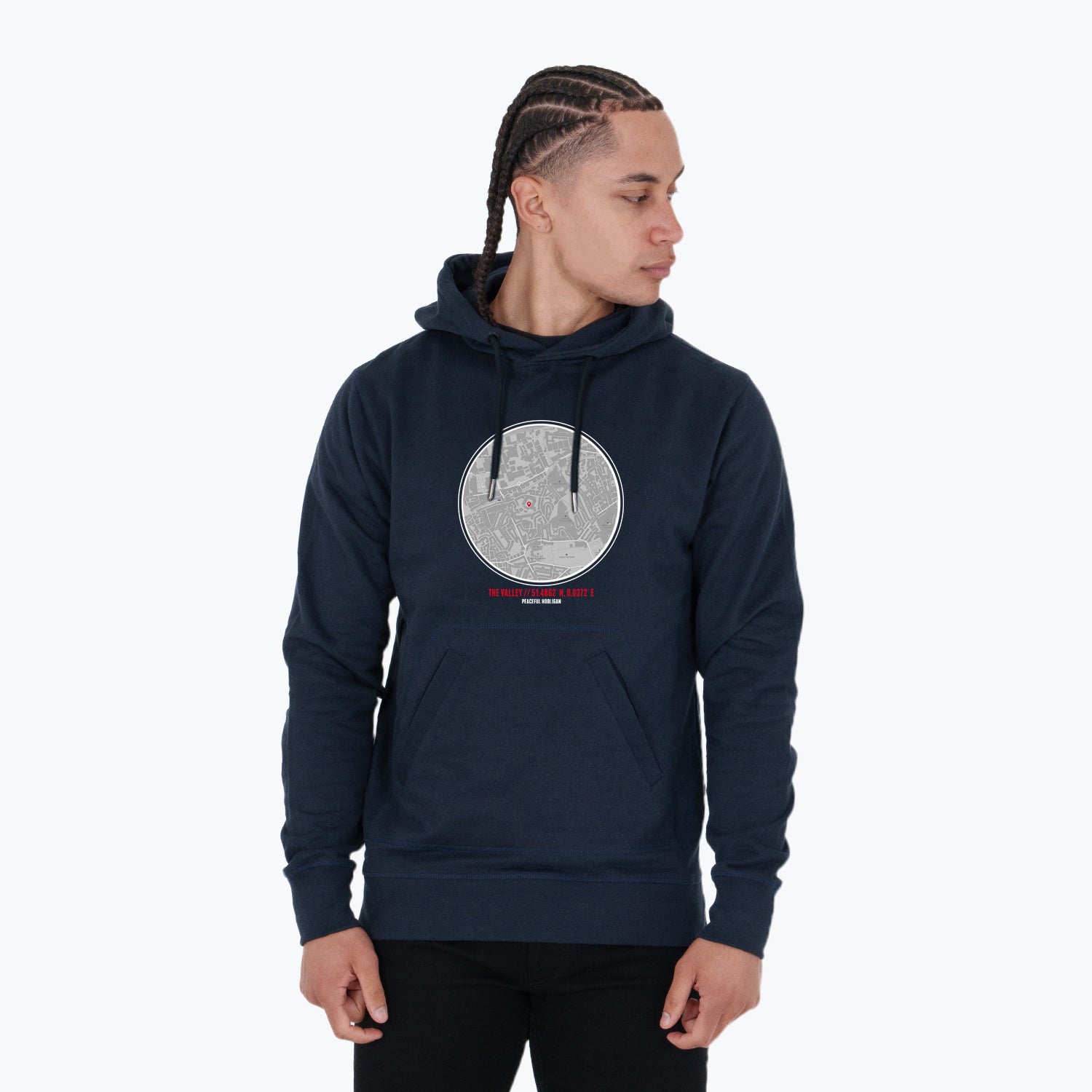 The Valley Location Hoodie Navy - Peaceful Hooligan
