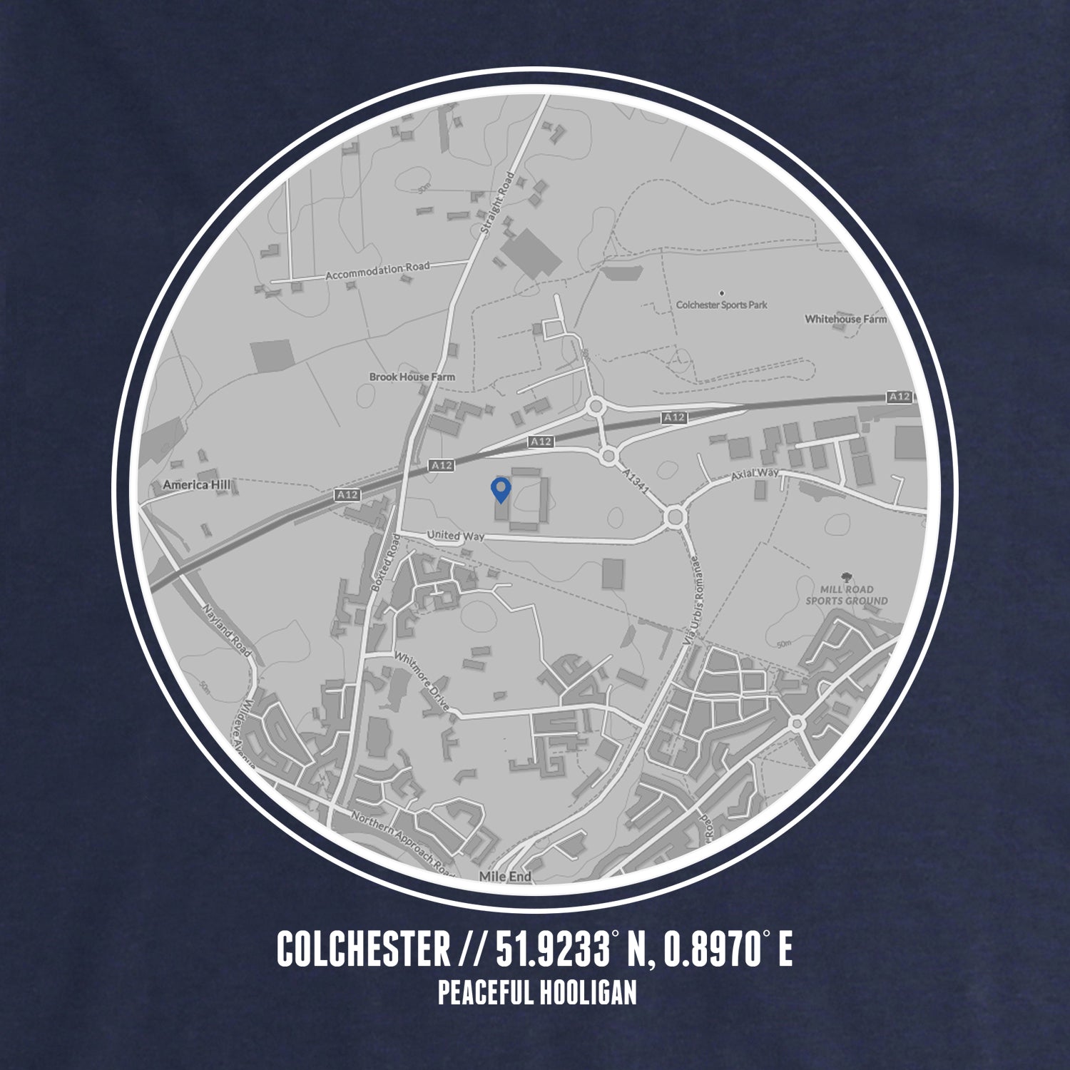 Colchester United Location Hoodie Navy - Peaceful Hooligan