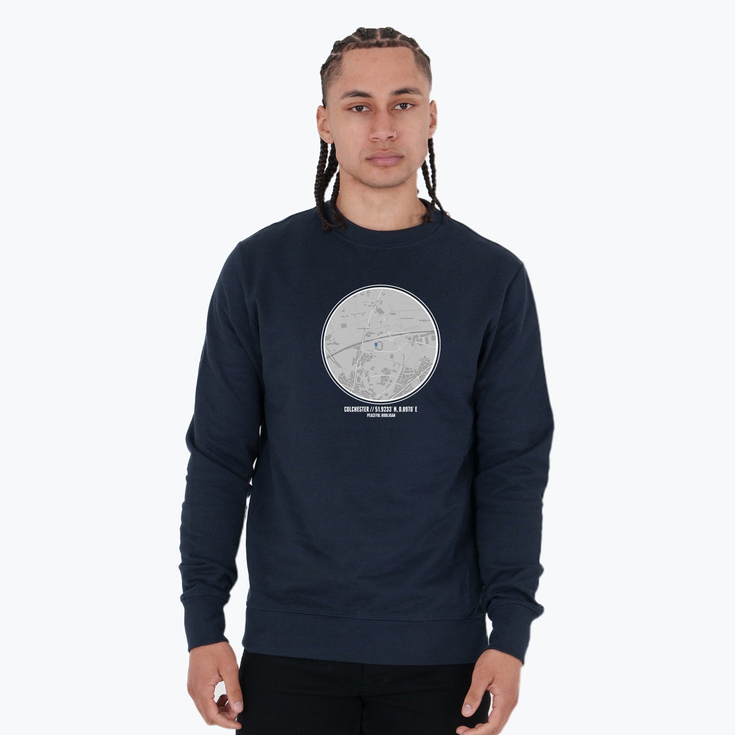 Colchester United Location Sweatshirt Navy - Peaceful Hooligan
