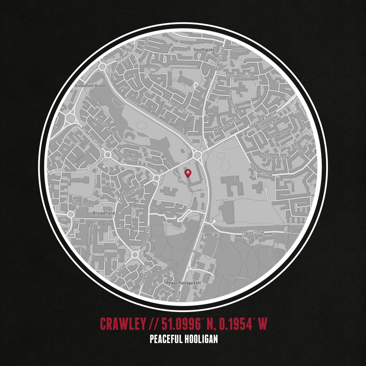 Crawley Town Location Hoodie Black - Peaceful Hooligan
