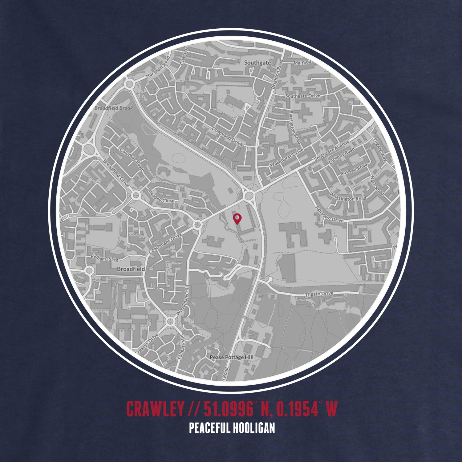 Crawley Town Location T-Shirt Navy - Peaceful Hooligan