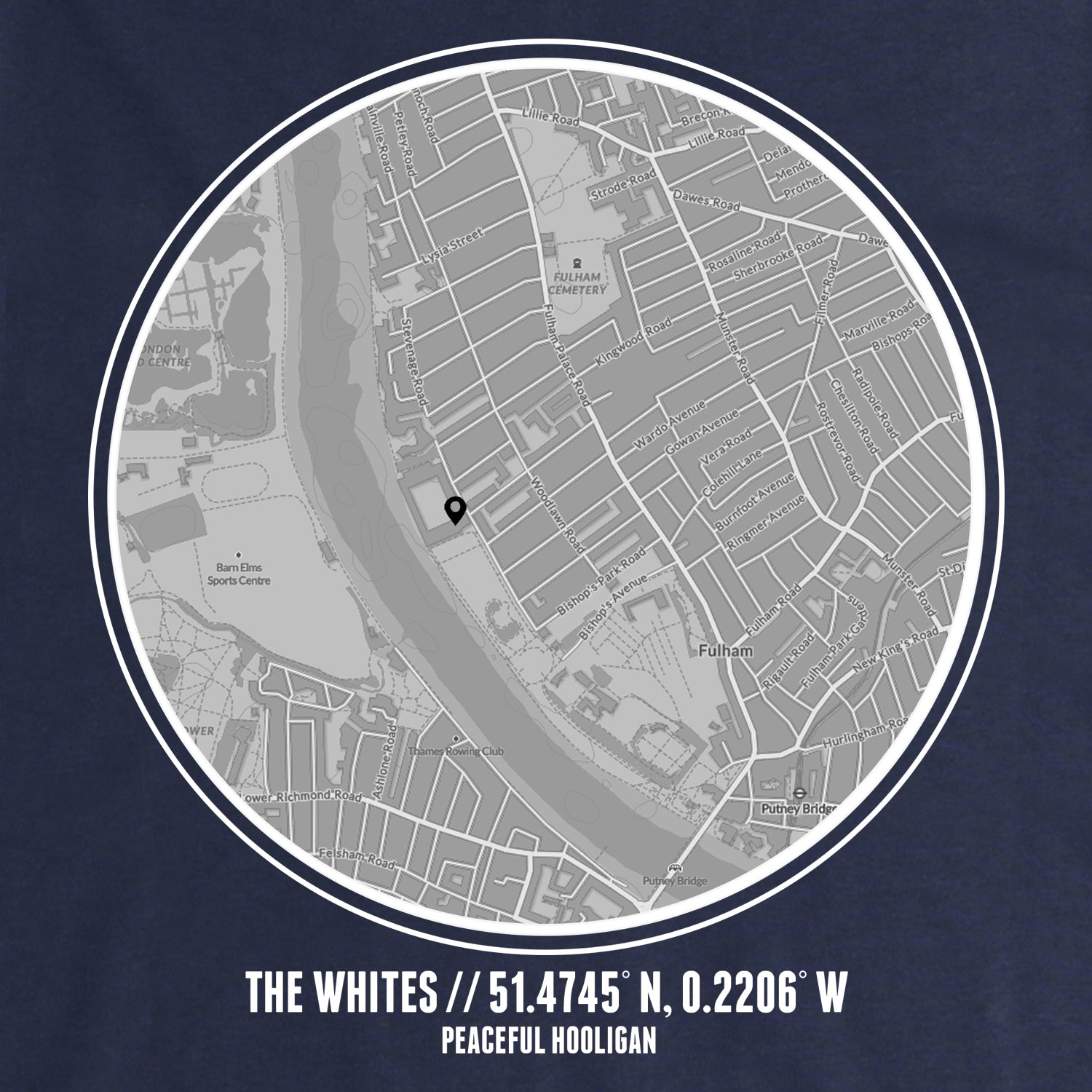 Fulham Location Hoodie Navy - Peaceful Hooligan