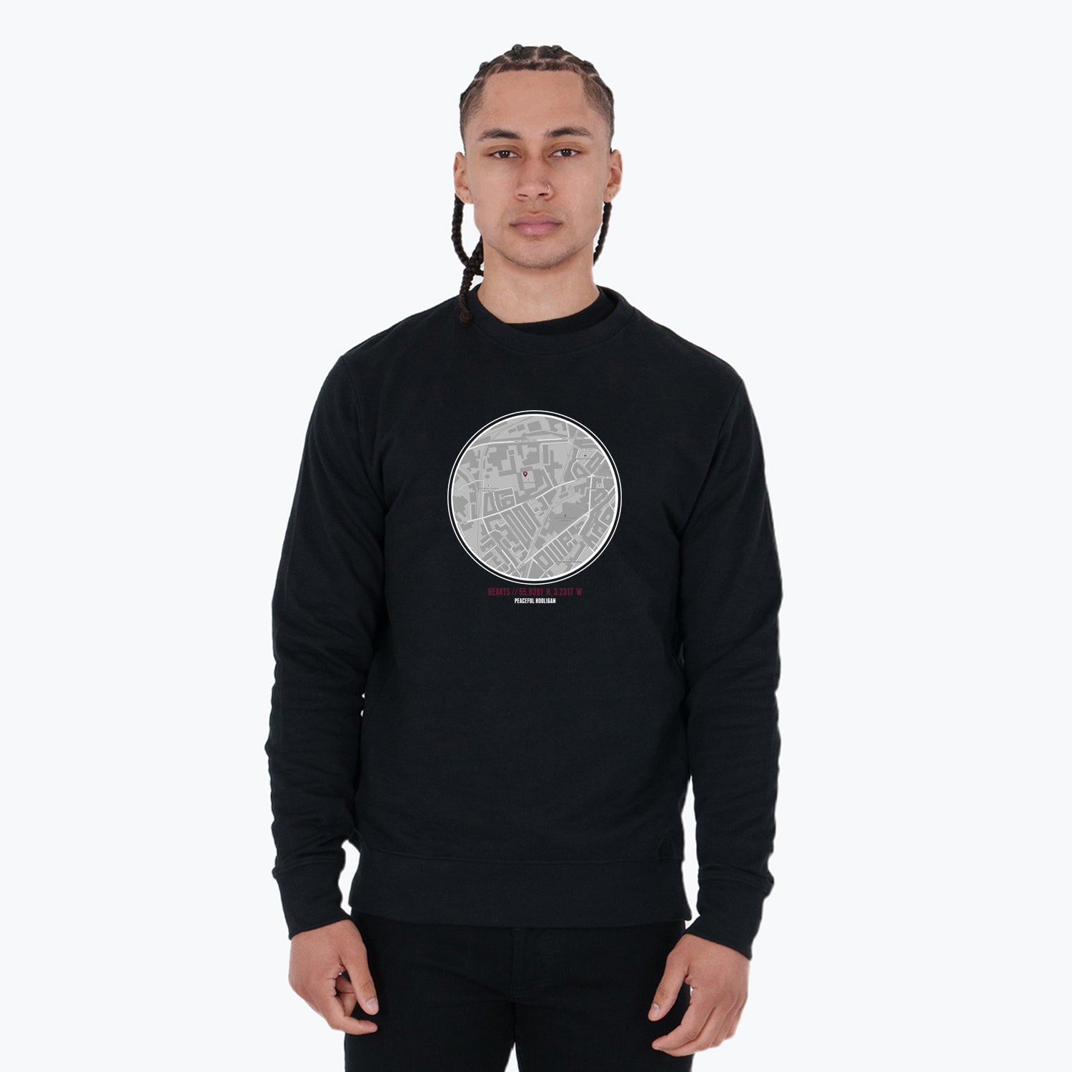 Hearts Location Sweatshirt Black - Peaceful Hooligan
