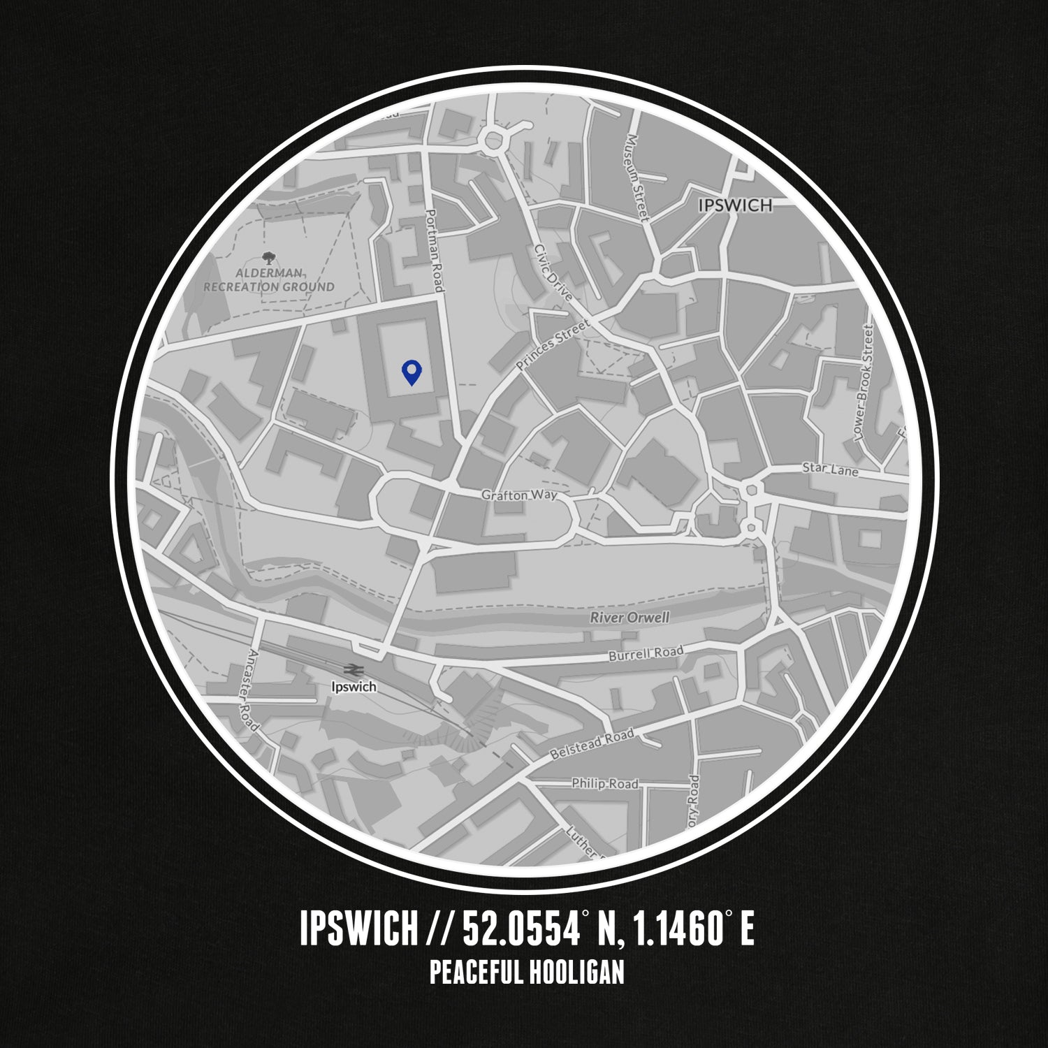 Ipswich Location T-Shirt Black - Peaceful Hooligan
