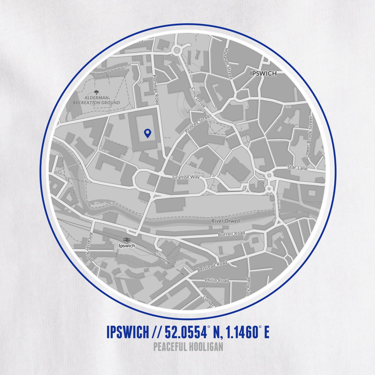 Ipswich Location T-Shirt White - Peaceful Hooligan