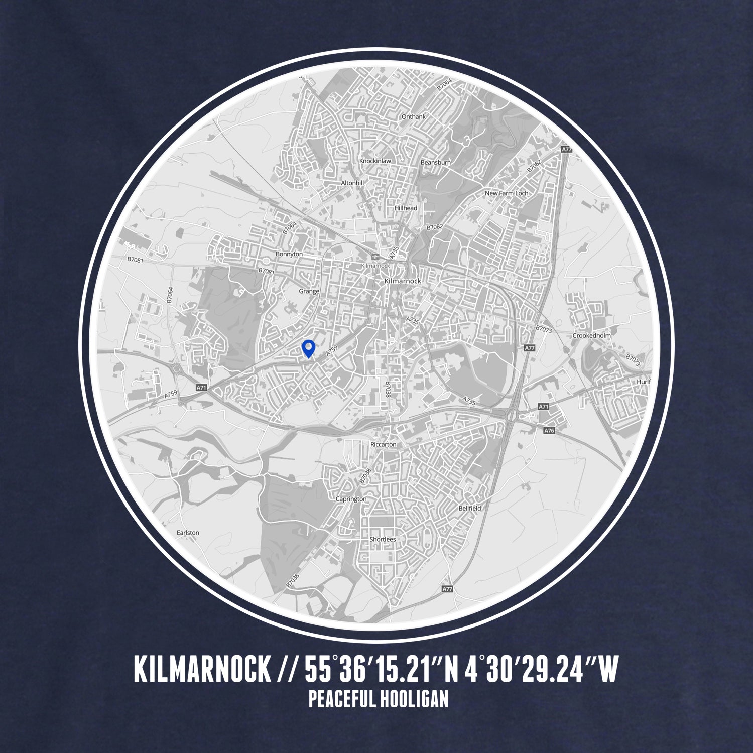 Kilmarnock Location Hoodie Navy - Peaceful Hooligan