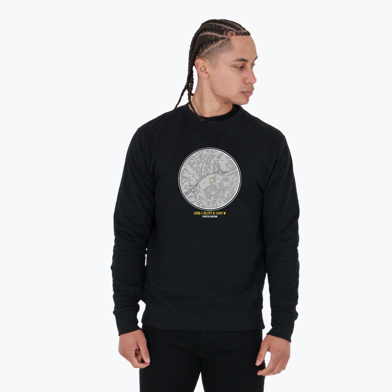 Leeds Location Sweatshirt Black - Peaceful Hooligan