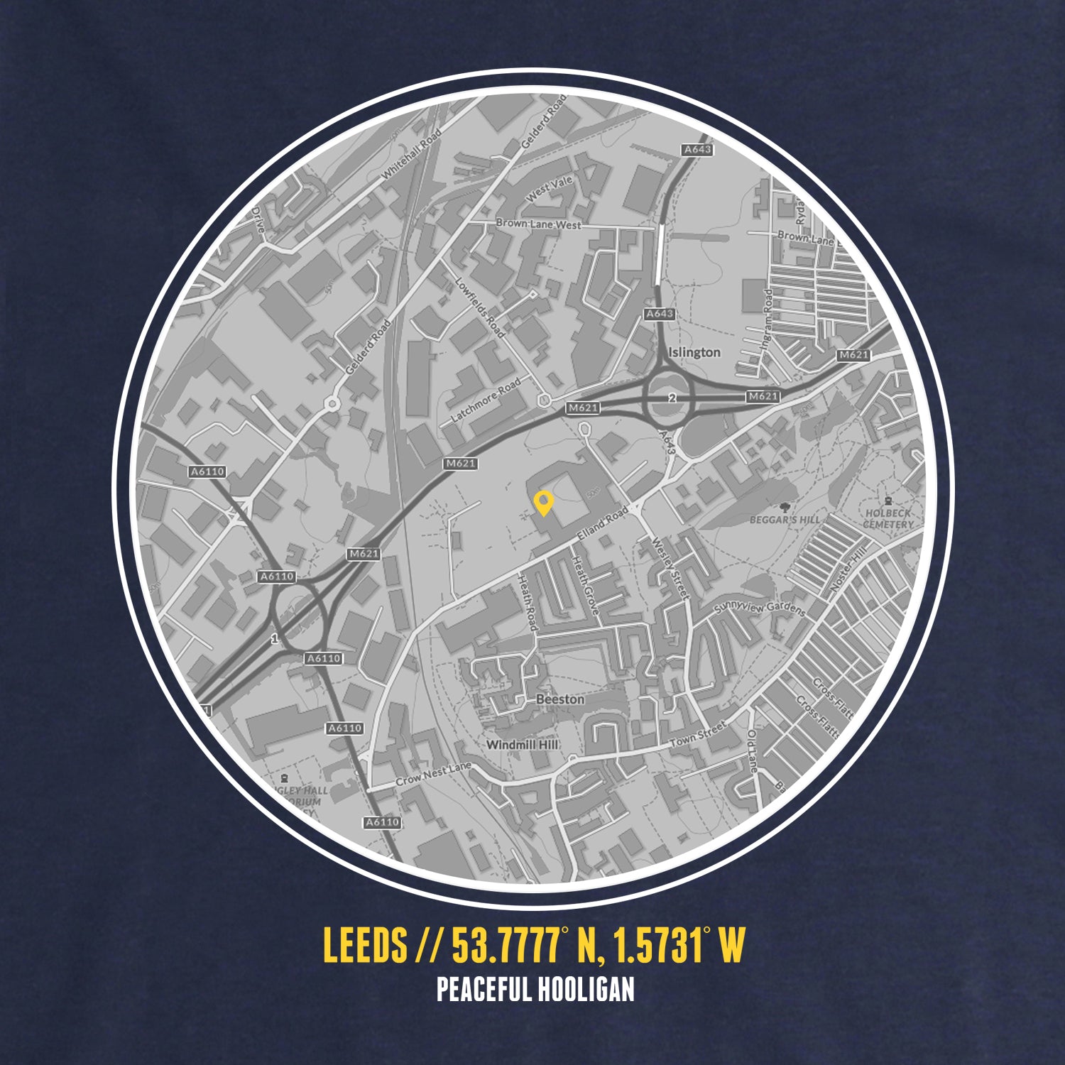 Leeds Location Sweatshirt Navy - Peaceful Hooligan