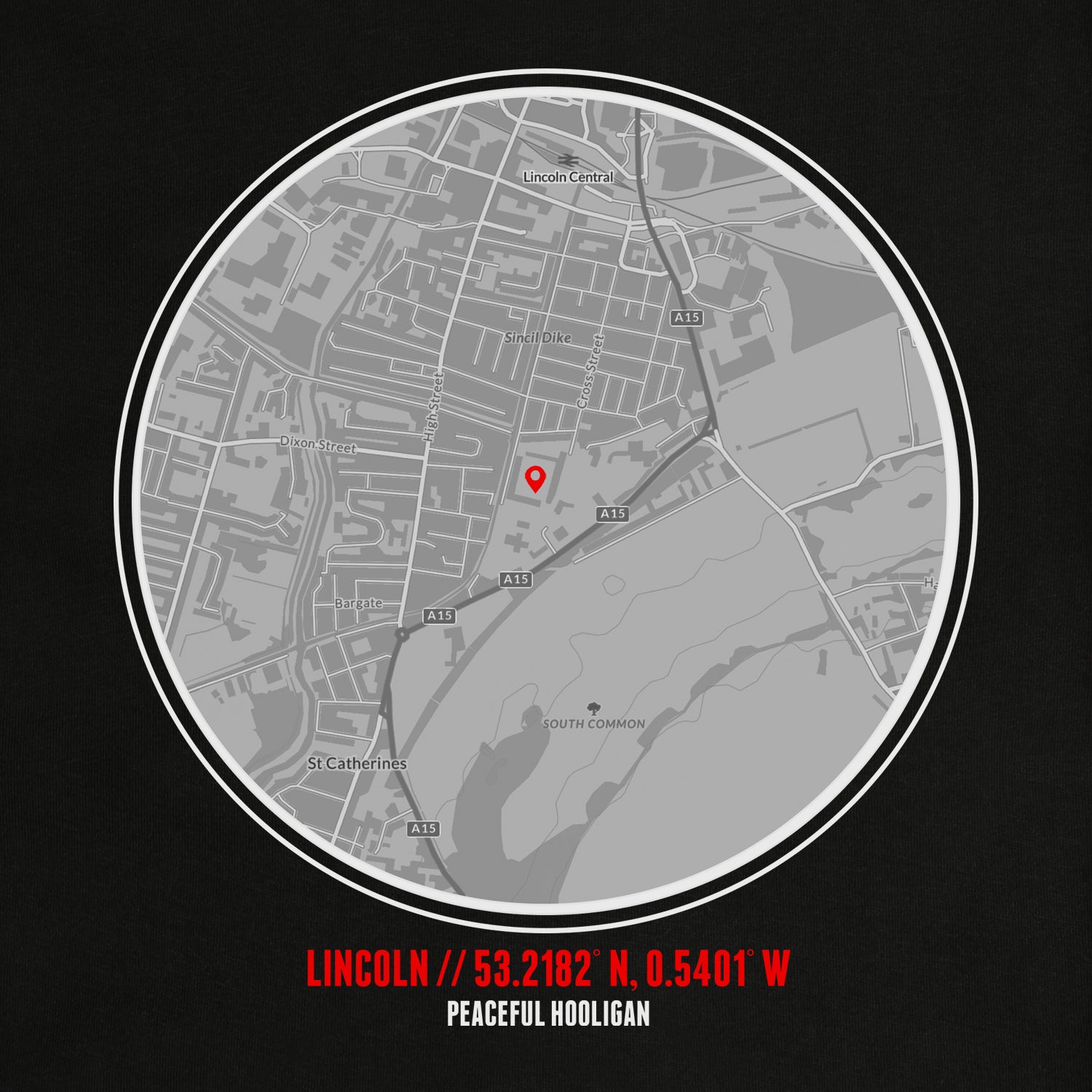 Lincoln City Location T-Shirt Black - Peaceful Hooligan