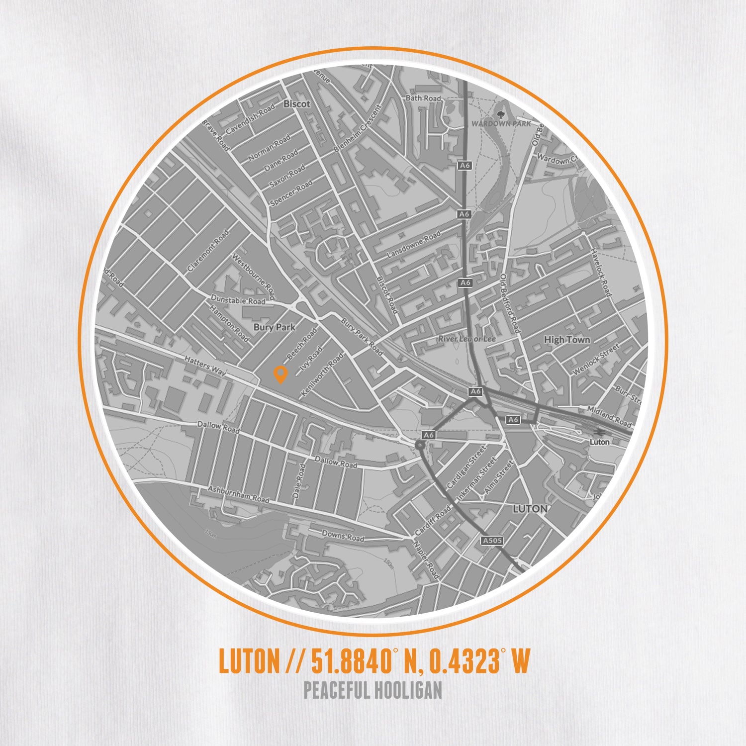 Luton Location T-Shirt White - Peaceful Hooligan