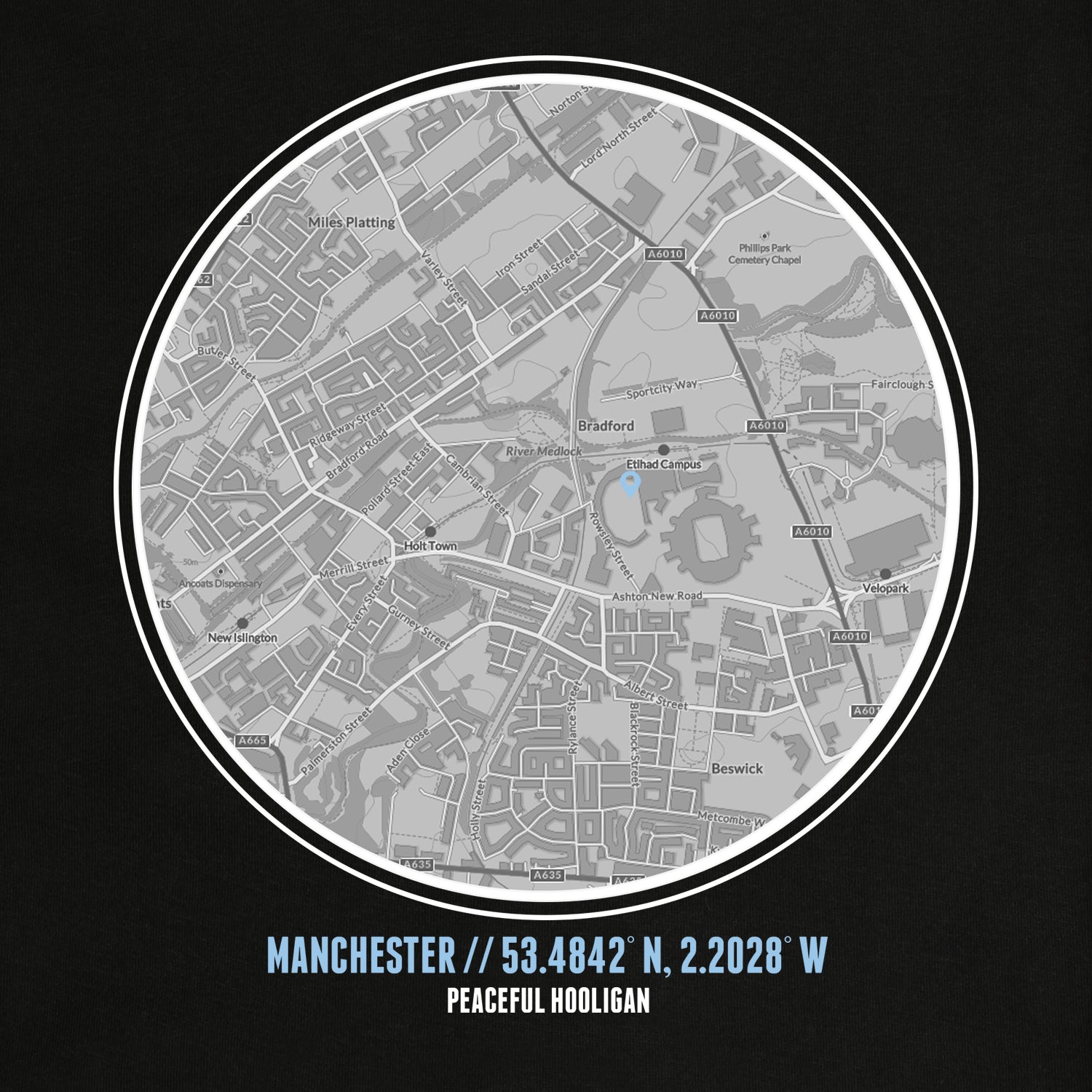 Manchester City Location Sweatshirt Black - Peaceful Hooligan