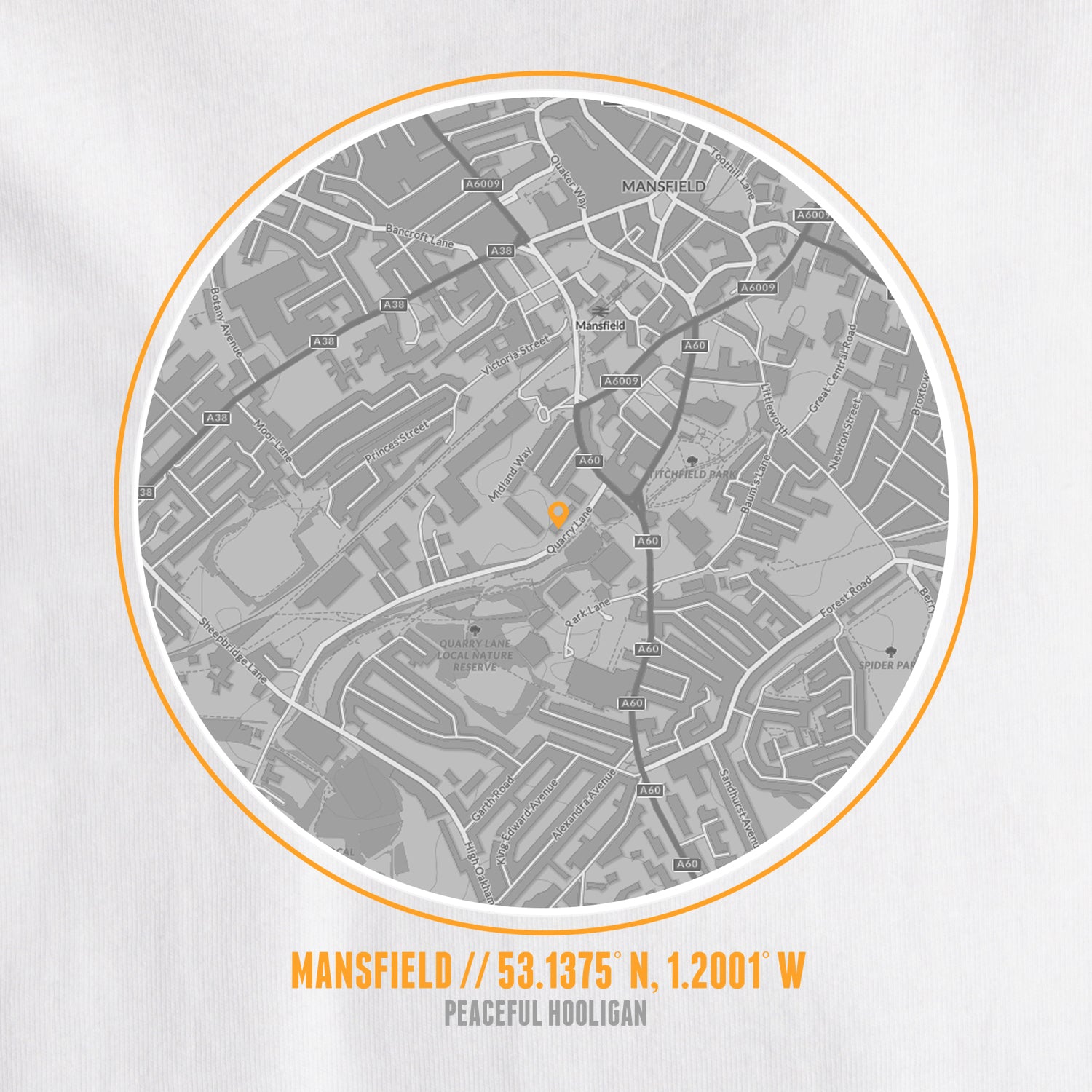 Mansfield Town Location T-Shirt White - Peaceful Hooligan