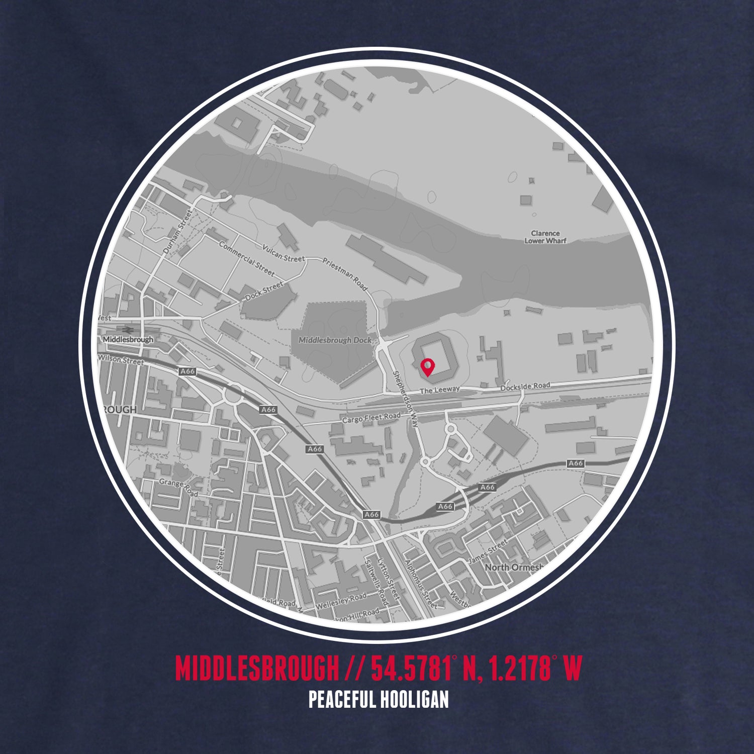 Middlesbrough Location Hoodie Navy - Peaceful Hooligan