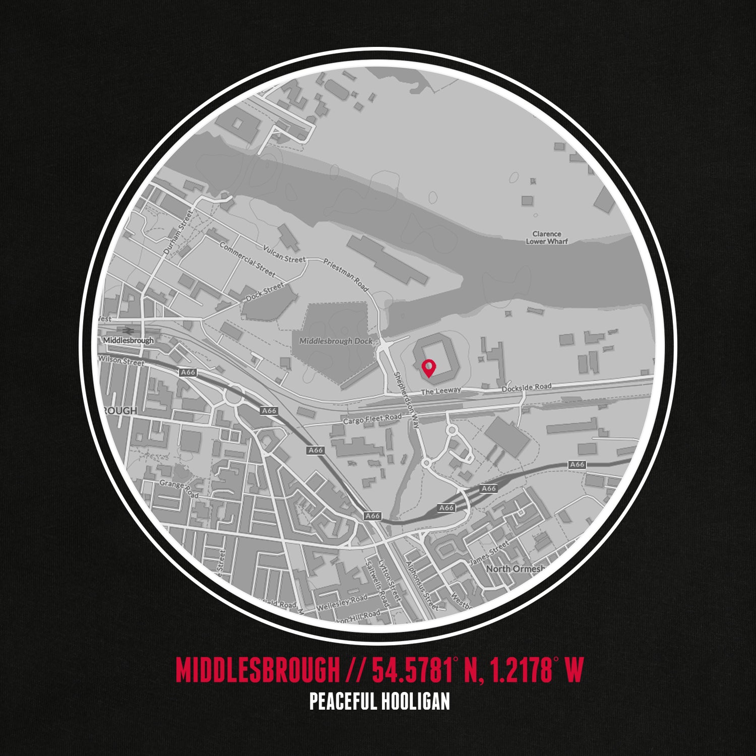 Middlesbrough Location T-Shirt Black - Peaceful Hooligan