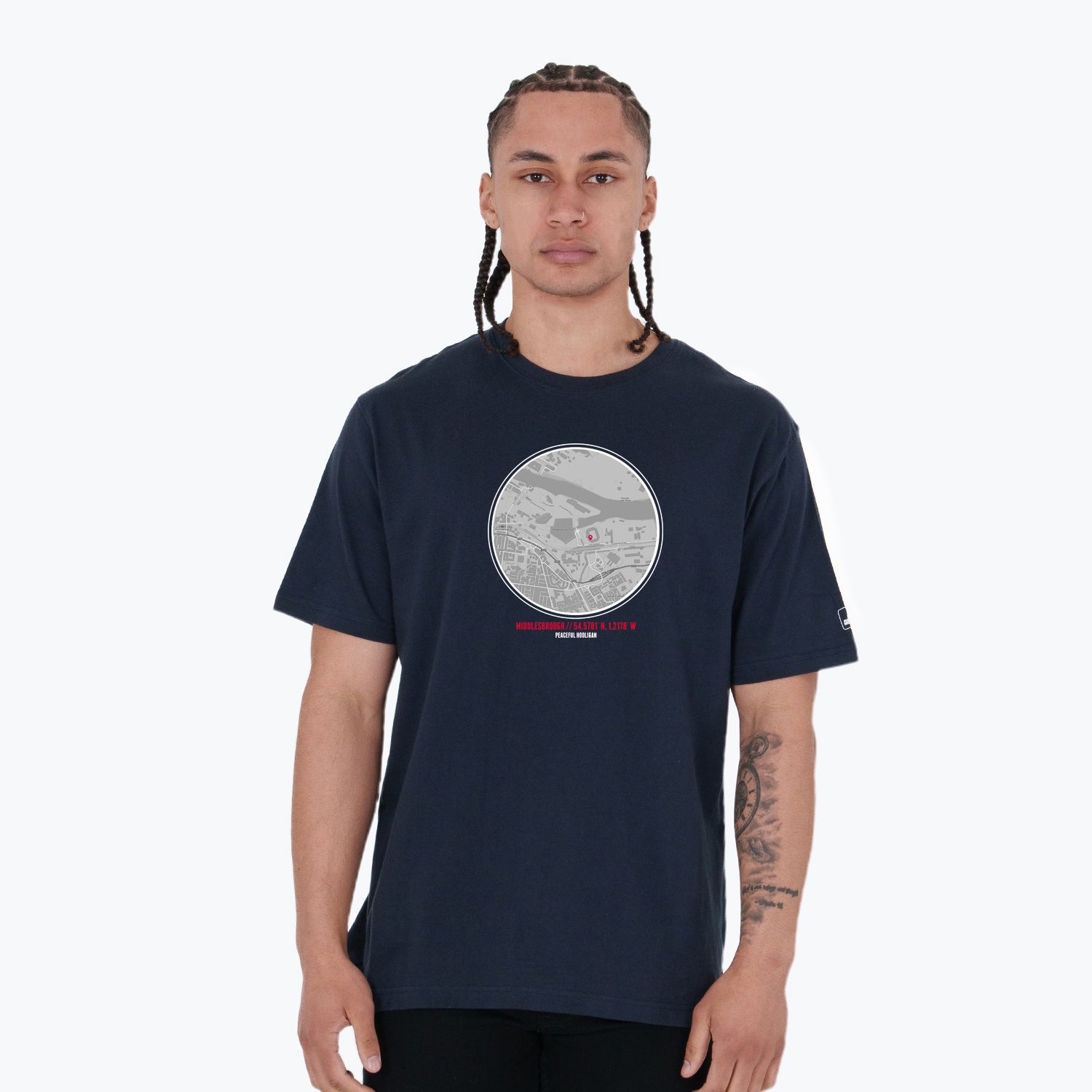 Middlesbrough Location T-Shirt Navy - Peaceful Hooligan