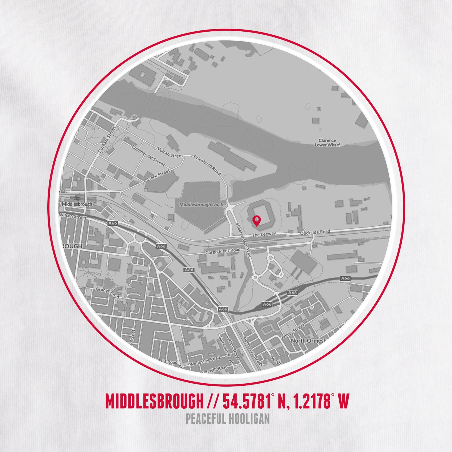Middlesbrough Location T-Shirt White - Peaceful Hooligan