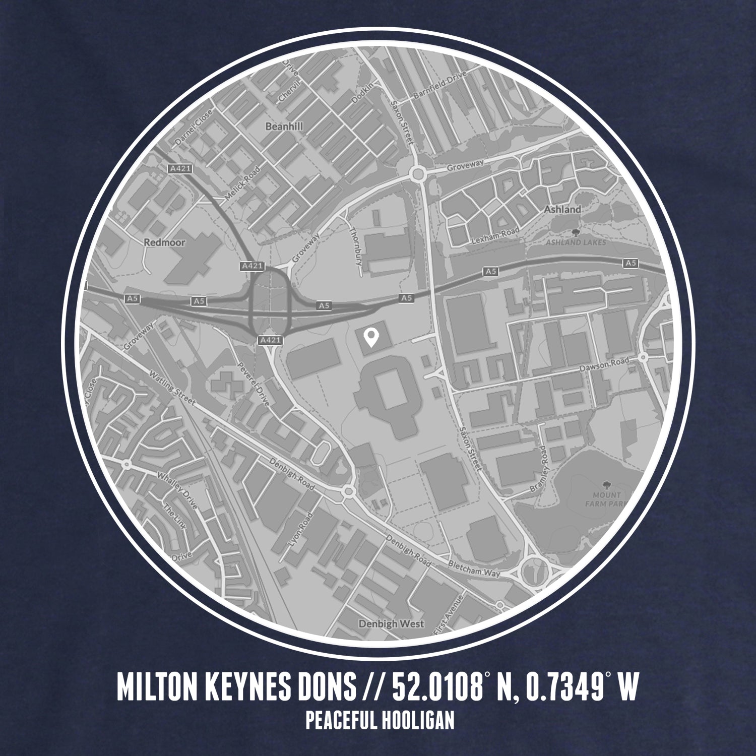 Milton Keynes Dons Location T-Shirt Navy - Peaceful Hooligan