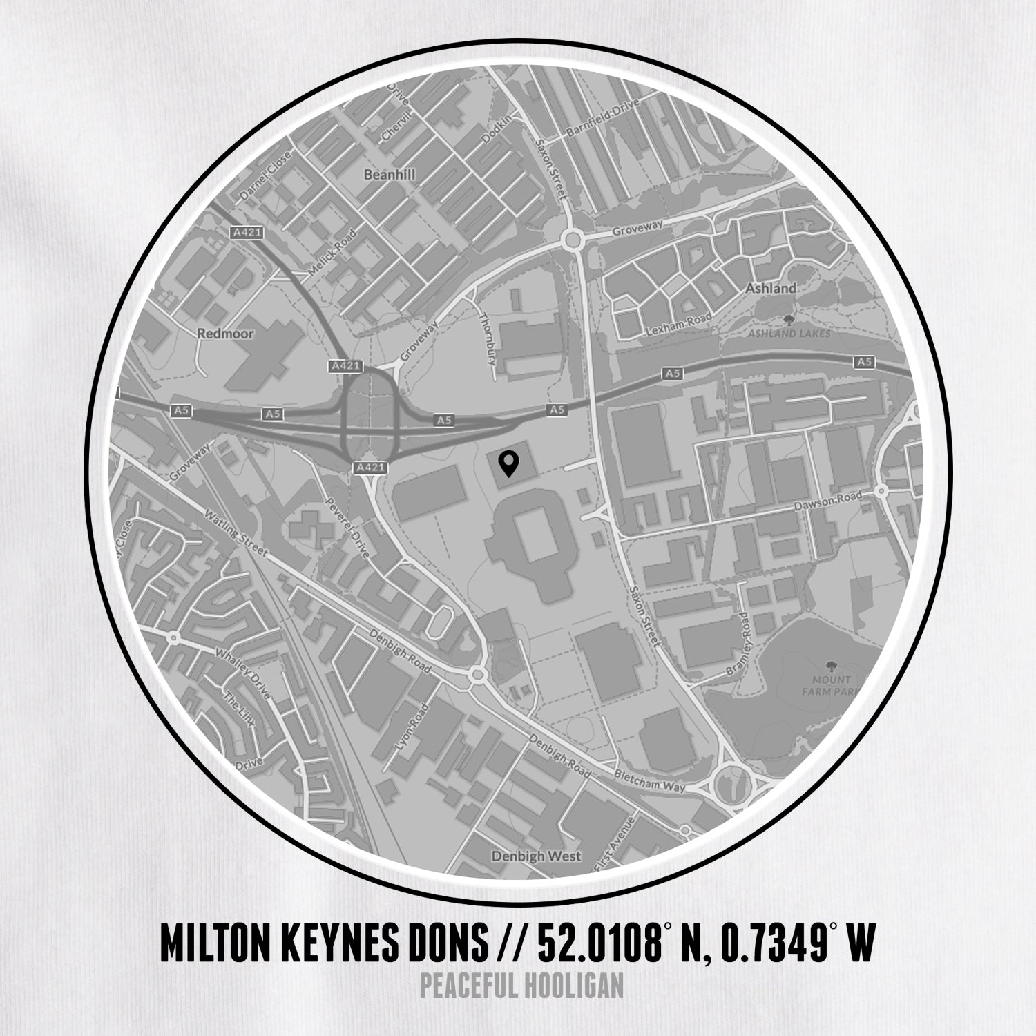 Milton Keynes Dons Location T-Shirt White - Peaceful Hooligan
