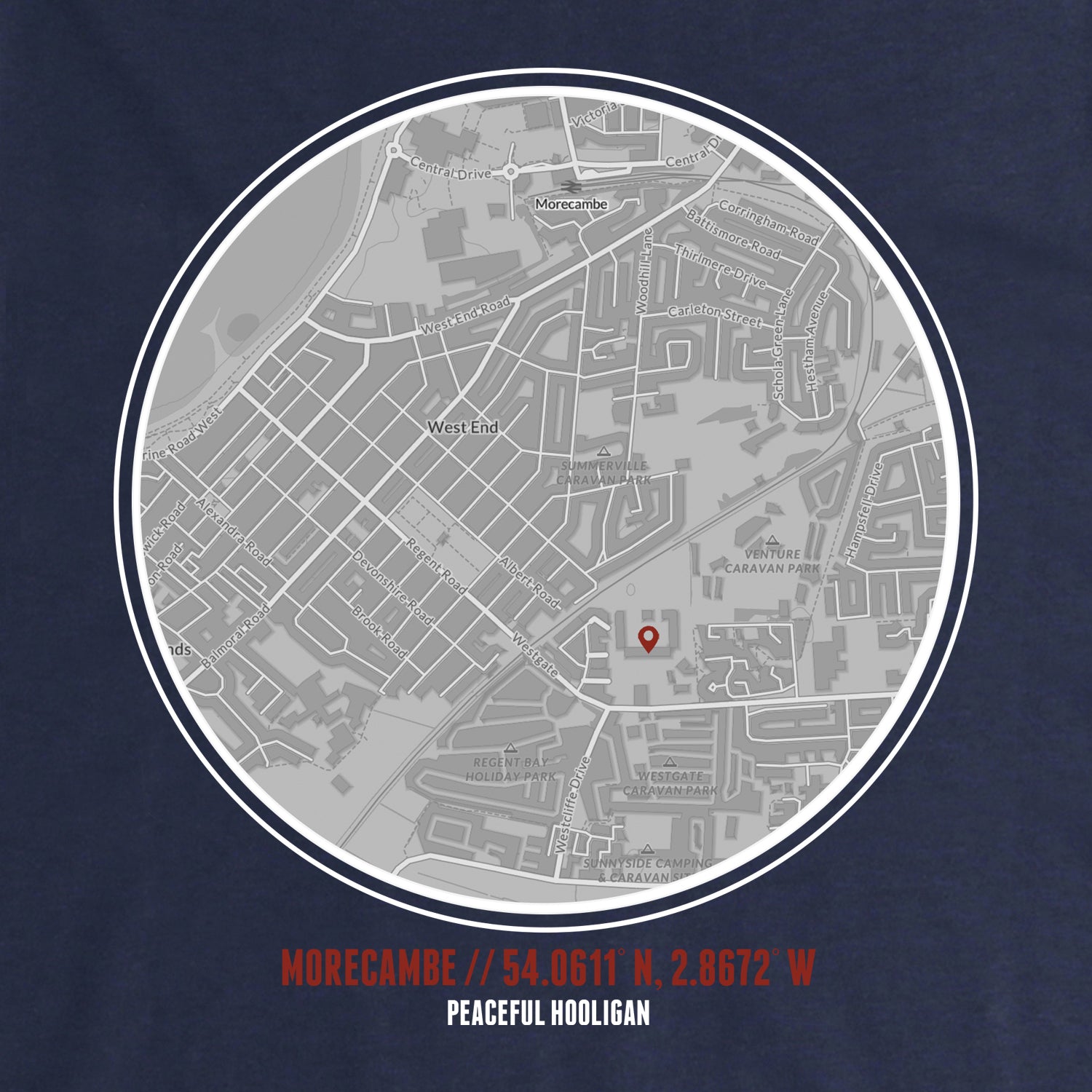 Morecambe Location T-Shirt Navy - Peaceful Hooligan