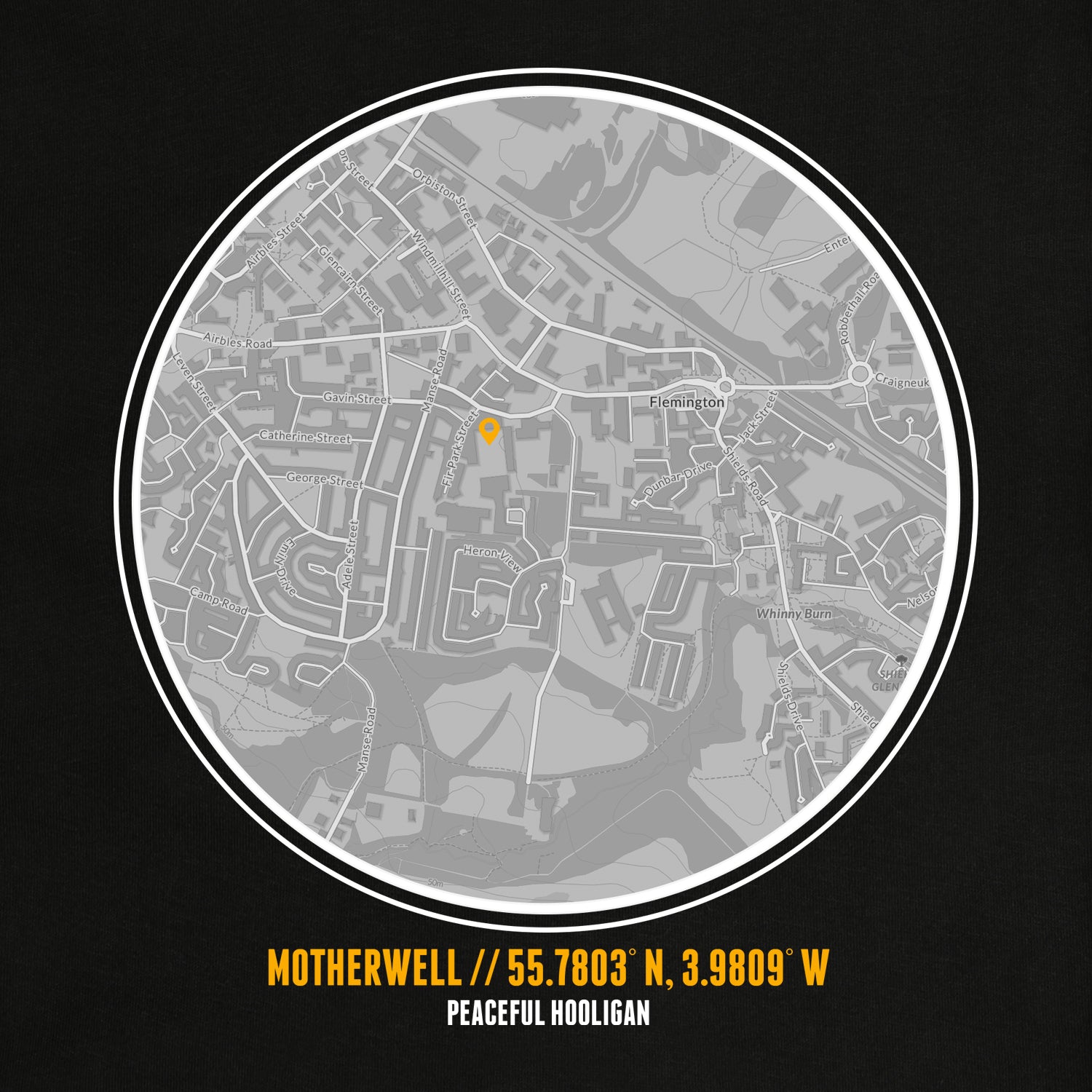 Motherwell Location T-Shirt Black - Peaceful Hooligan
