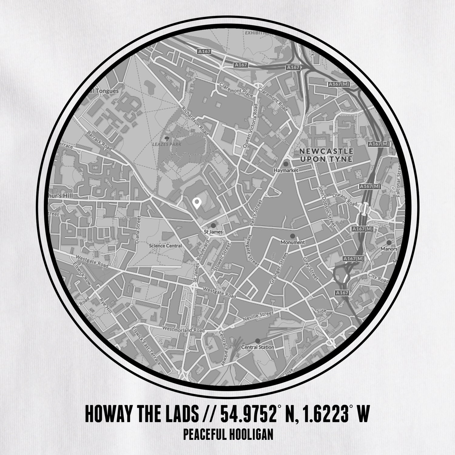 Howay The Lads Location T-Shirt White - Peaceful Hooligan