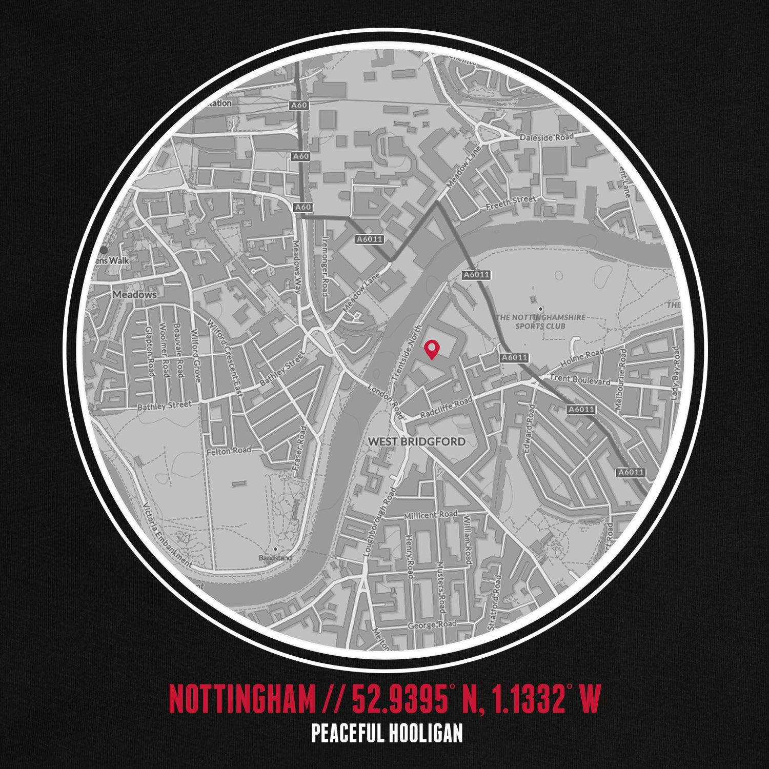 Nottingham Location T-Shirt Black - Peaceful Hooligan