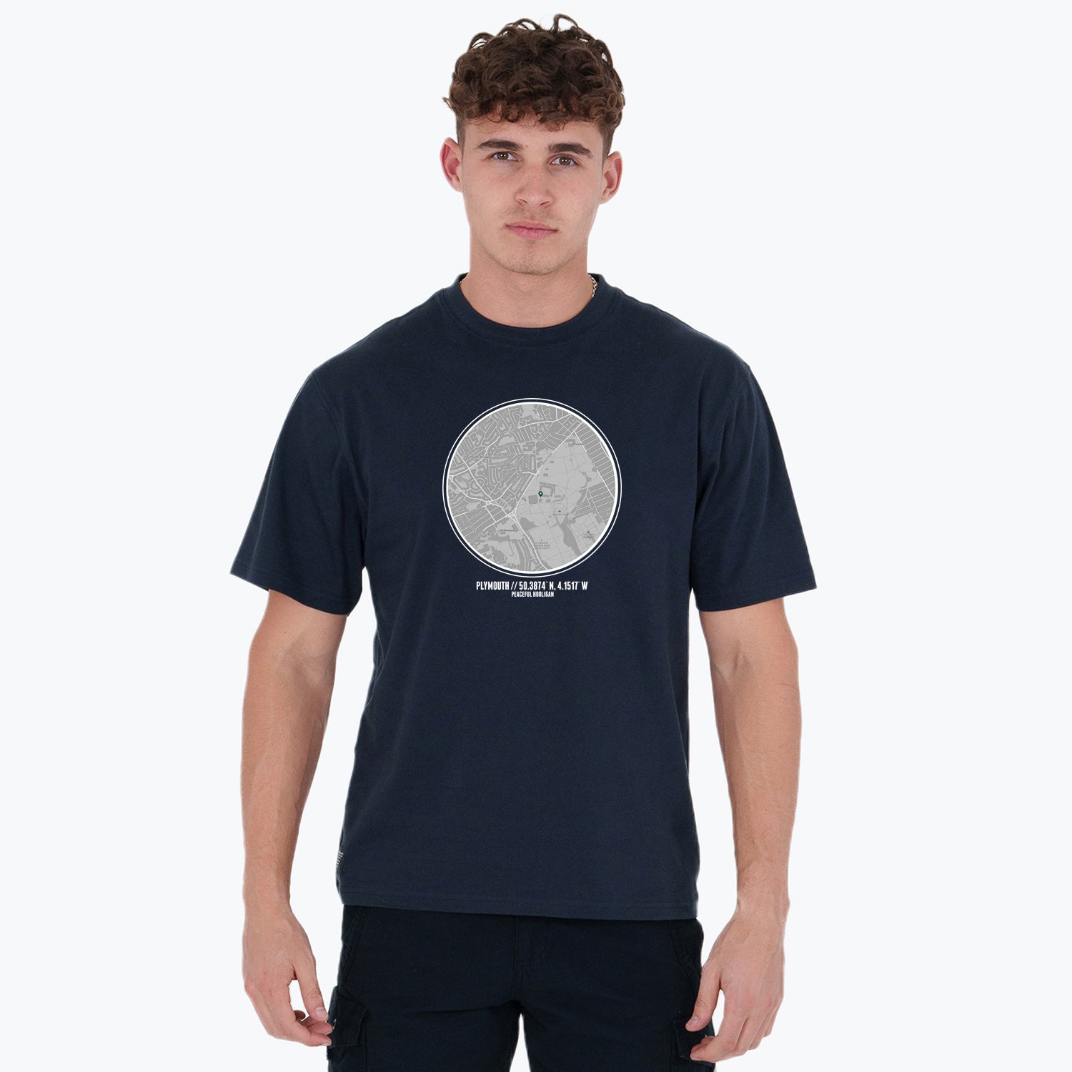 Plymouth Location T-Shirt Navy - Peaceful Hooligan