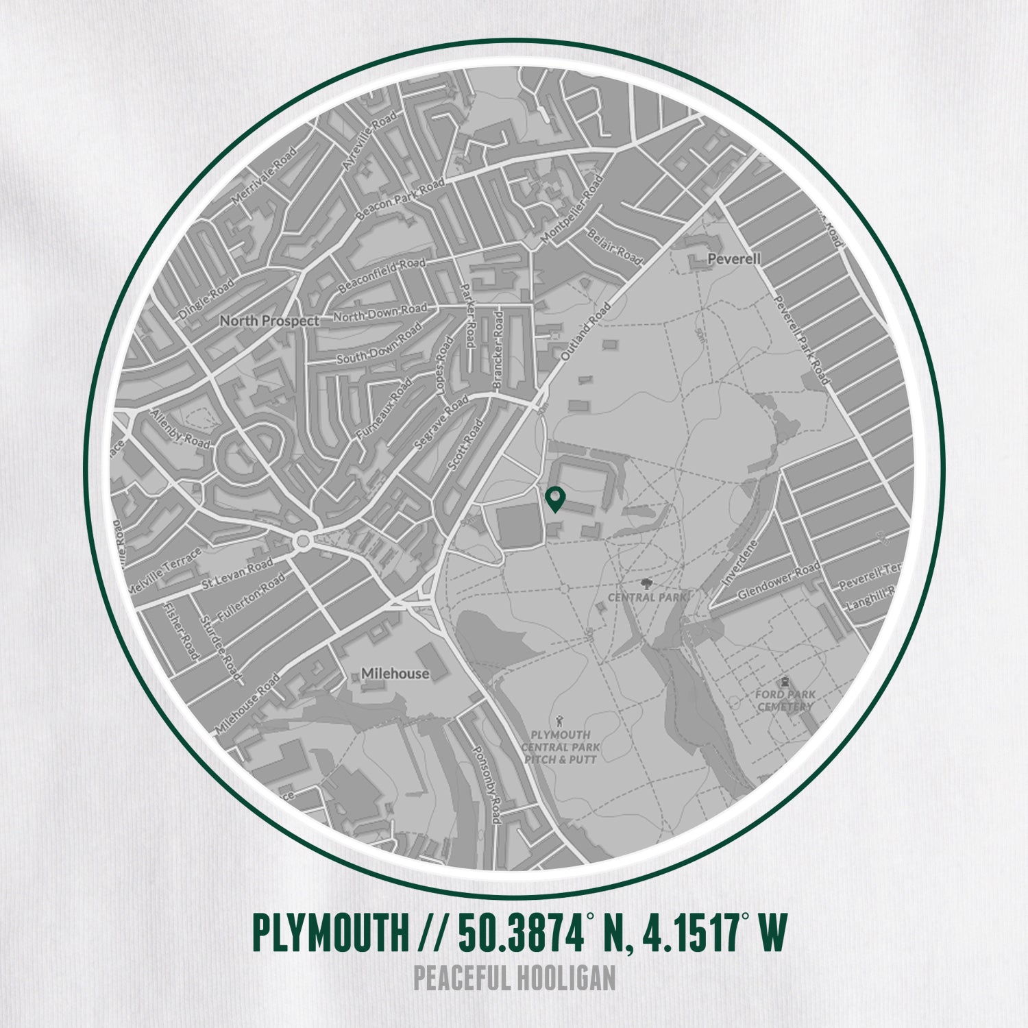 Plymouth Location T-Shirt White - Peaceful Hooligan