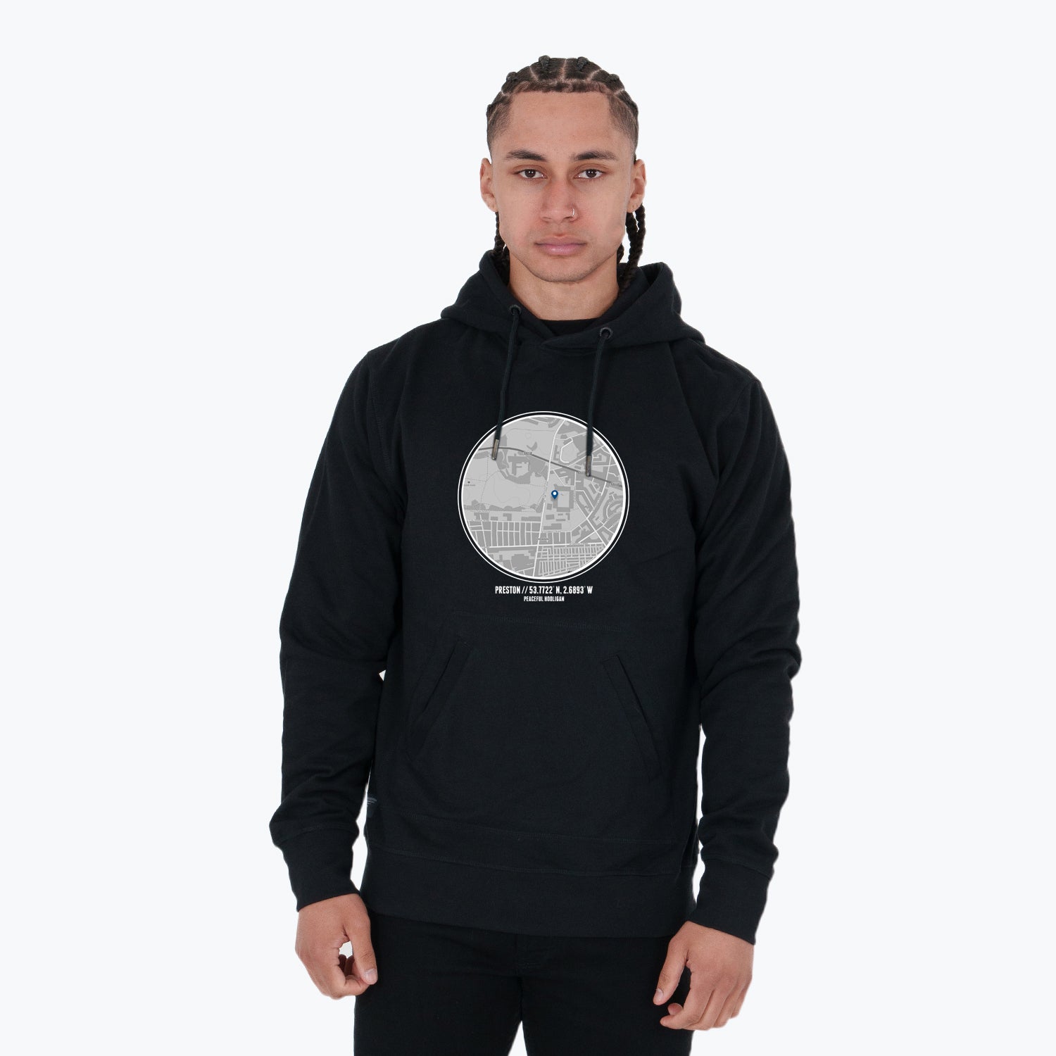 Preston Location Hoodie Black - Peaceful Hooligan