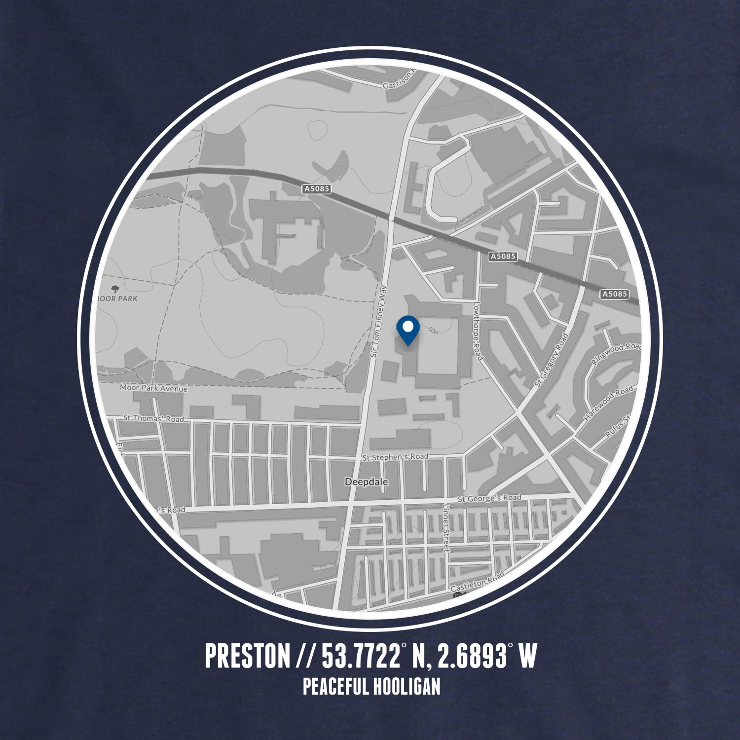Preston Location Hoodie Navy - Peaceful Hooligan