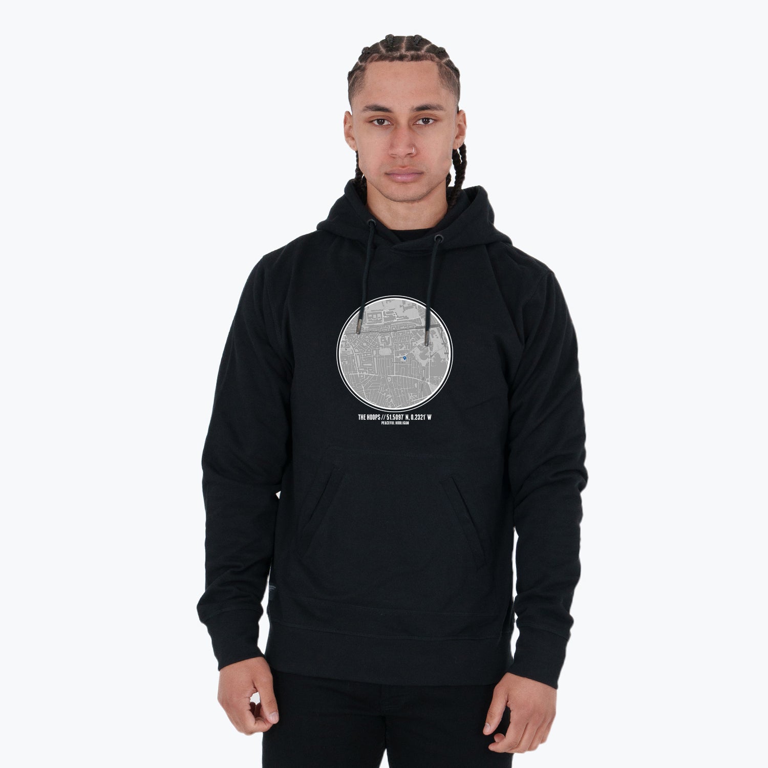 The Hoops Location Hoodie Black - Peaceful Hooligan