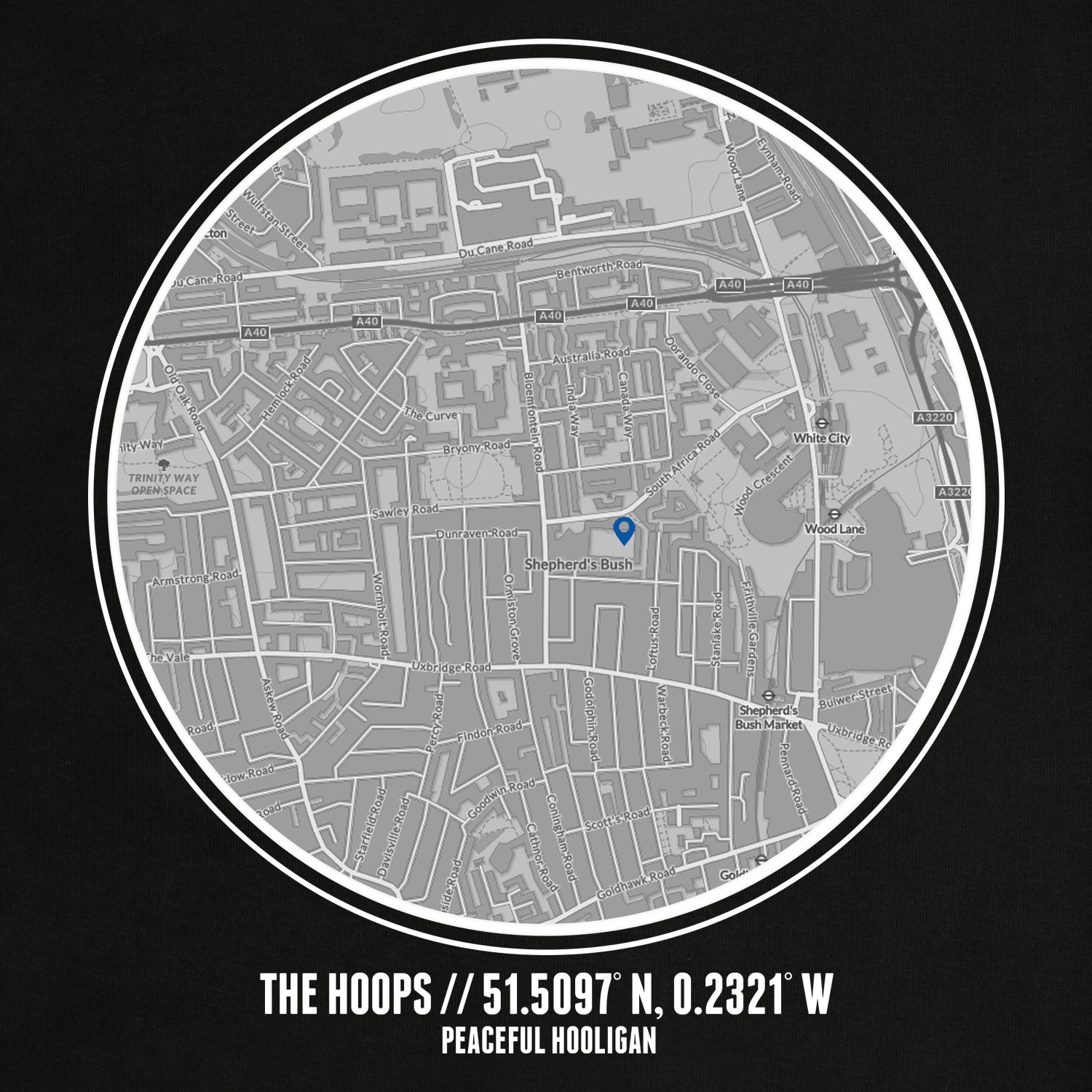 The Hoops Location Hoodie Black - Peaceful Hooligan