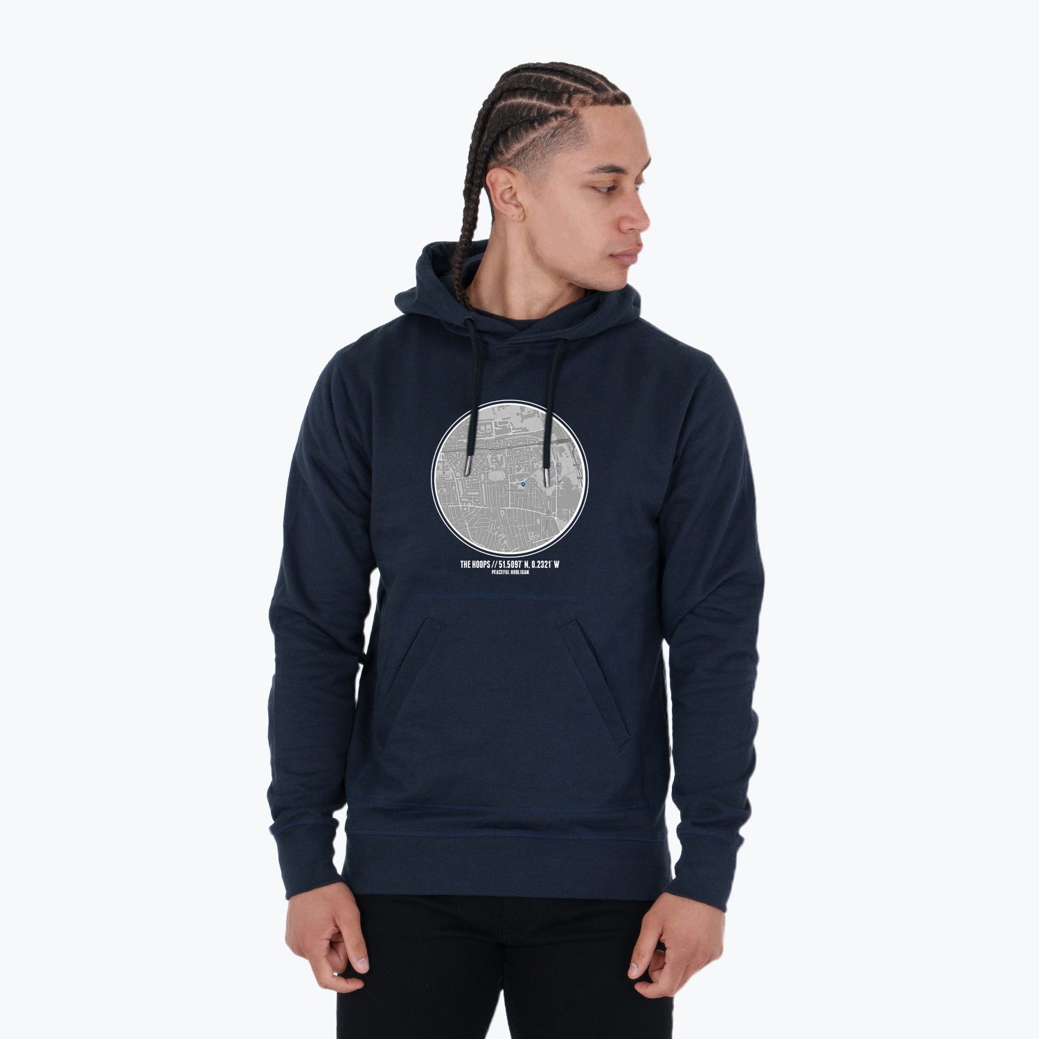 The Hoops Location Hoodie Navy - Peaceful Hooligan