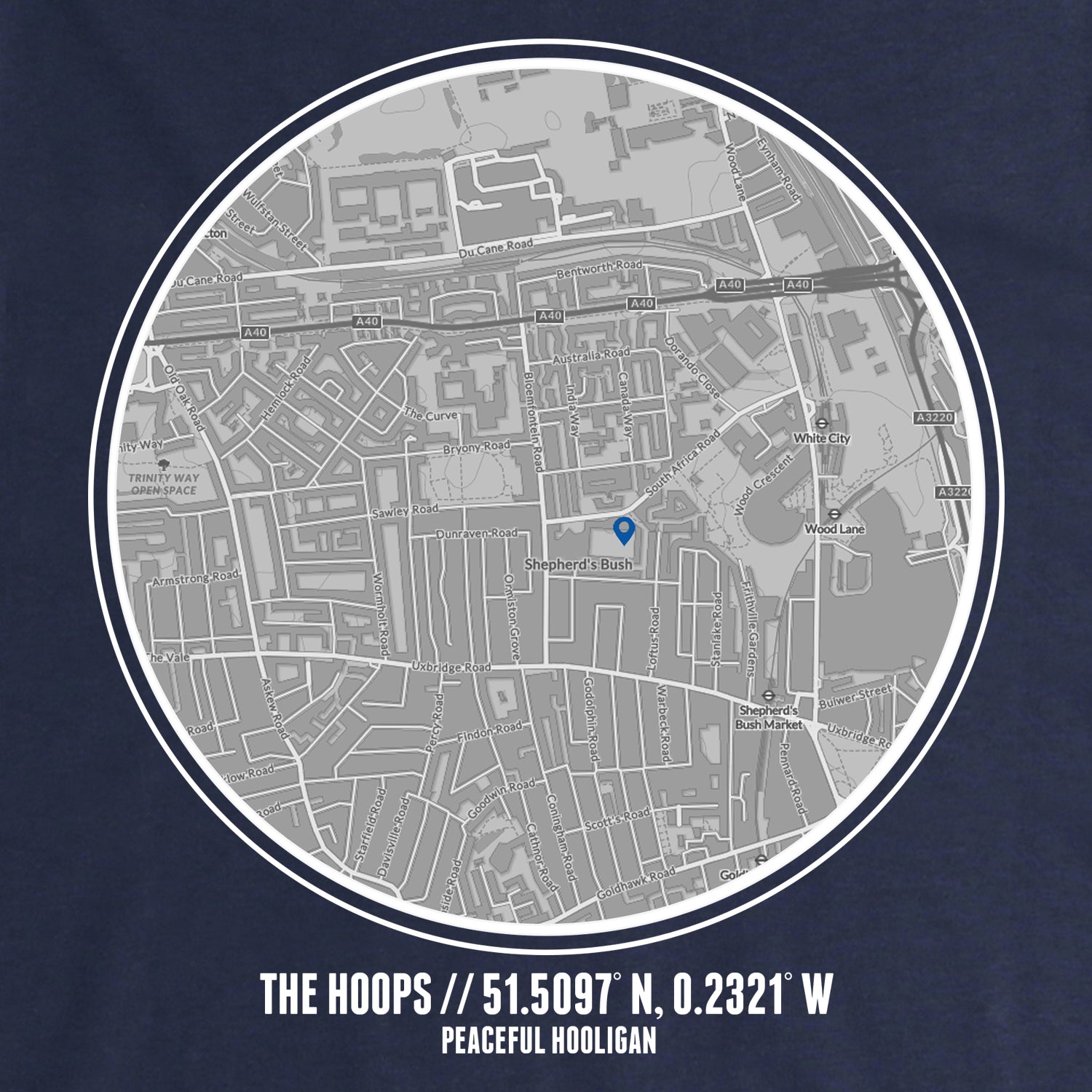 The Hoops Location Hoodie Navy - Peaceful Hooligan