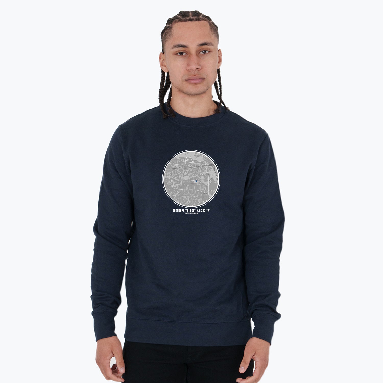The Hoops Location Sweatshirt Navy - Peaceful Hooligan