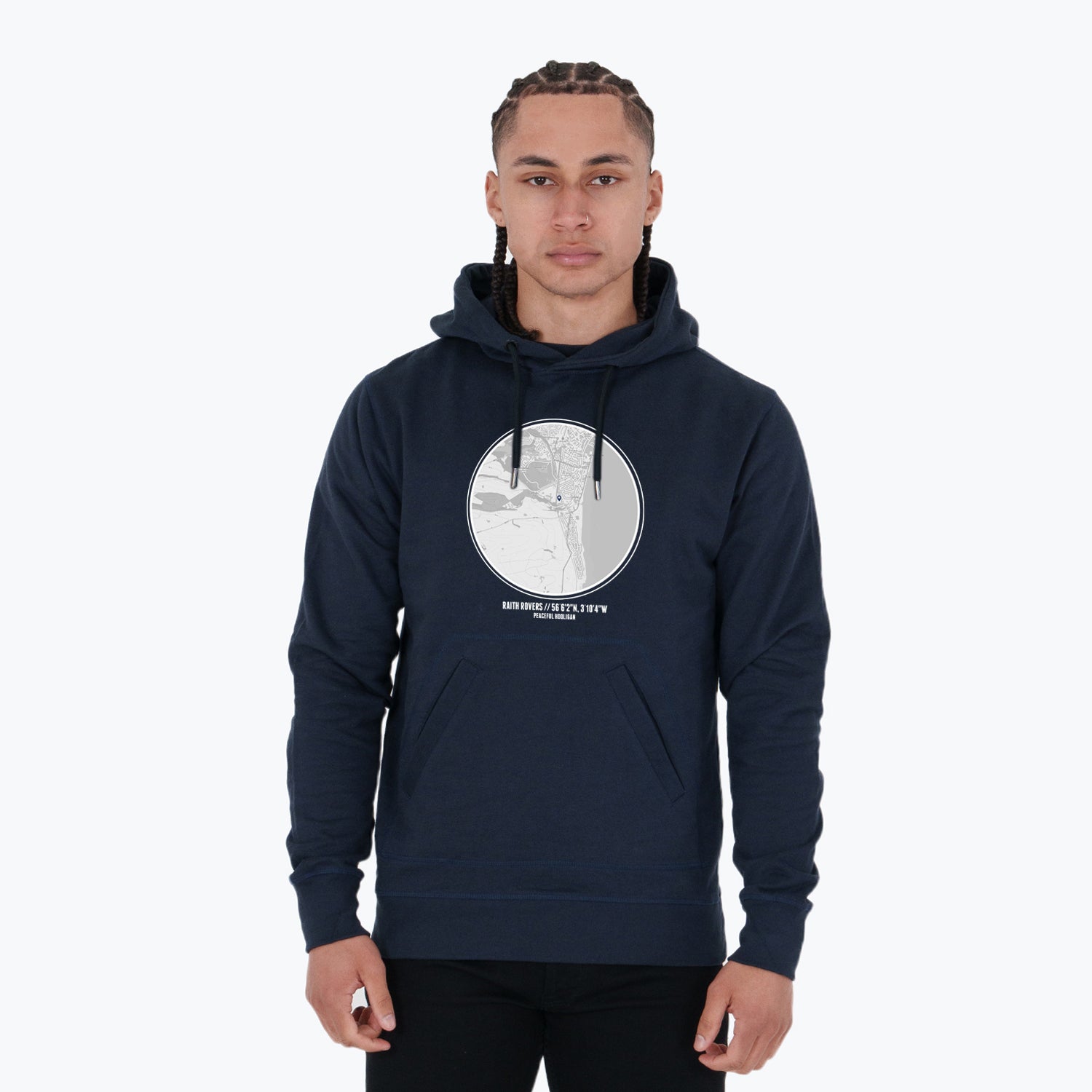 Raith Rovers Location Hoodie Navy - Peaceful Hooligan