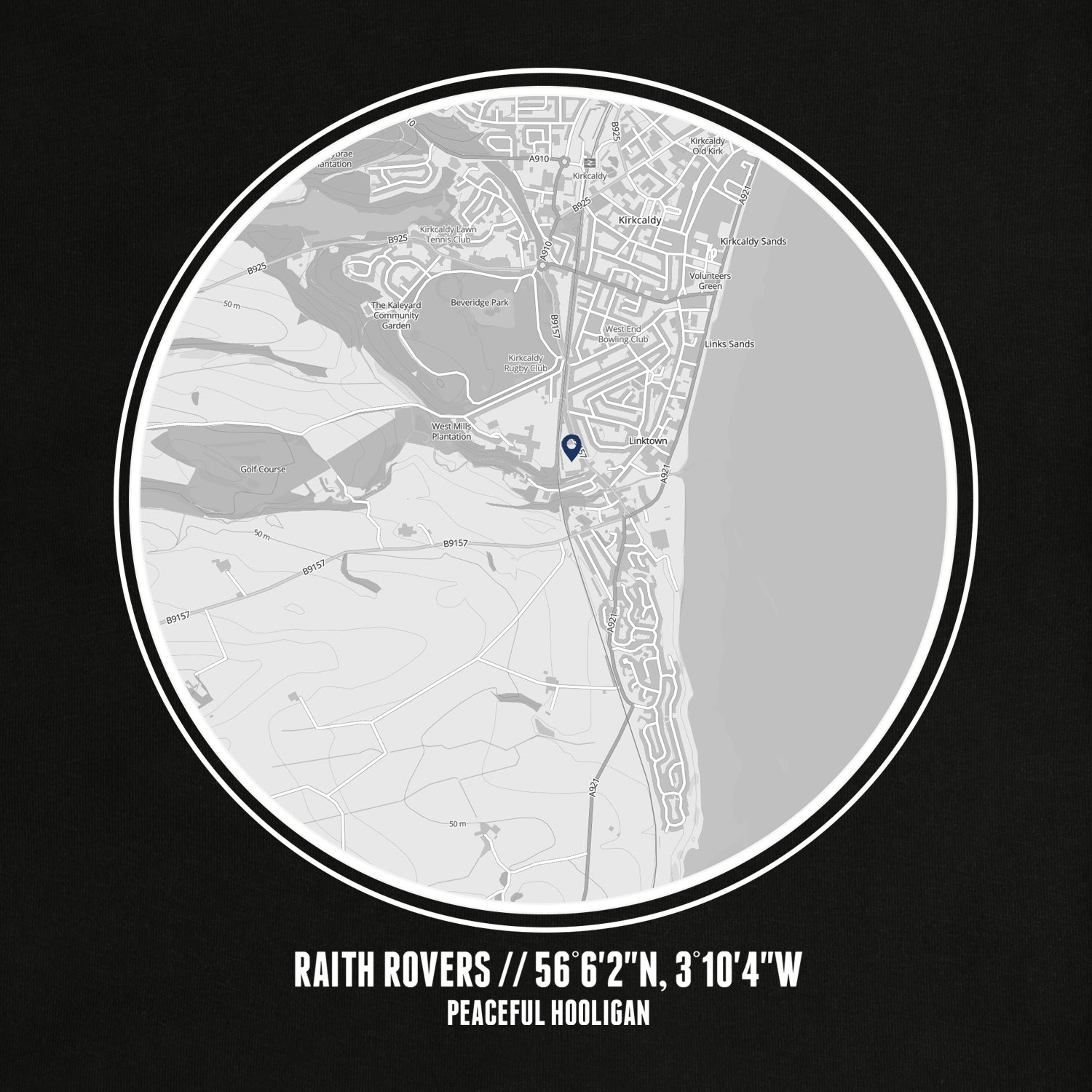 Raith Rovers Location T-Shirt Black - Peaceful Hooligan