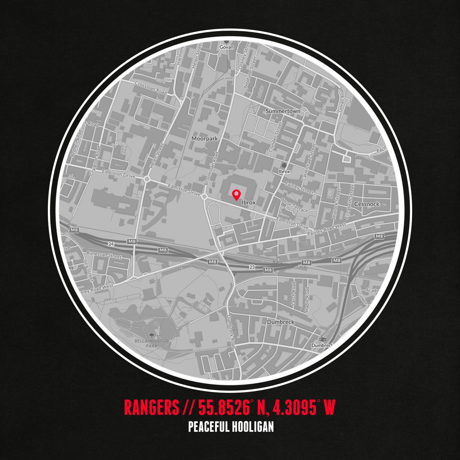 Rangers FC Location T-Shirt Black - Peaceful Hooligan
