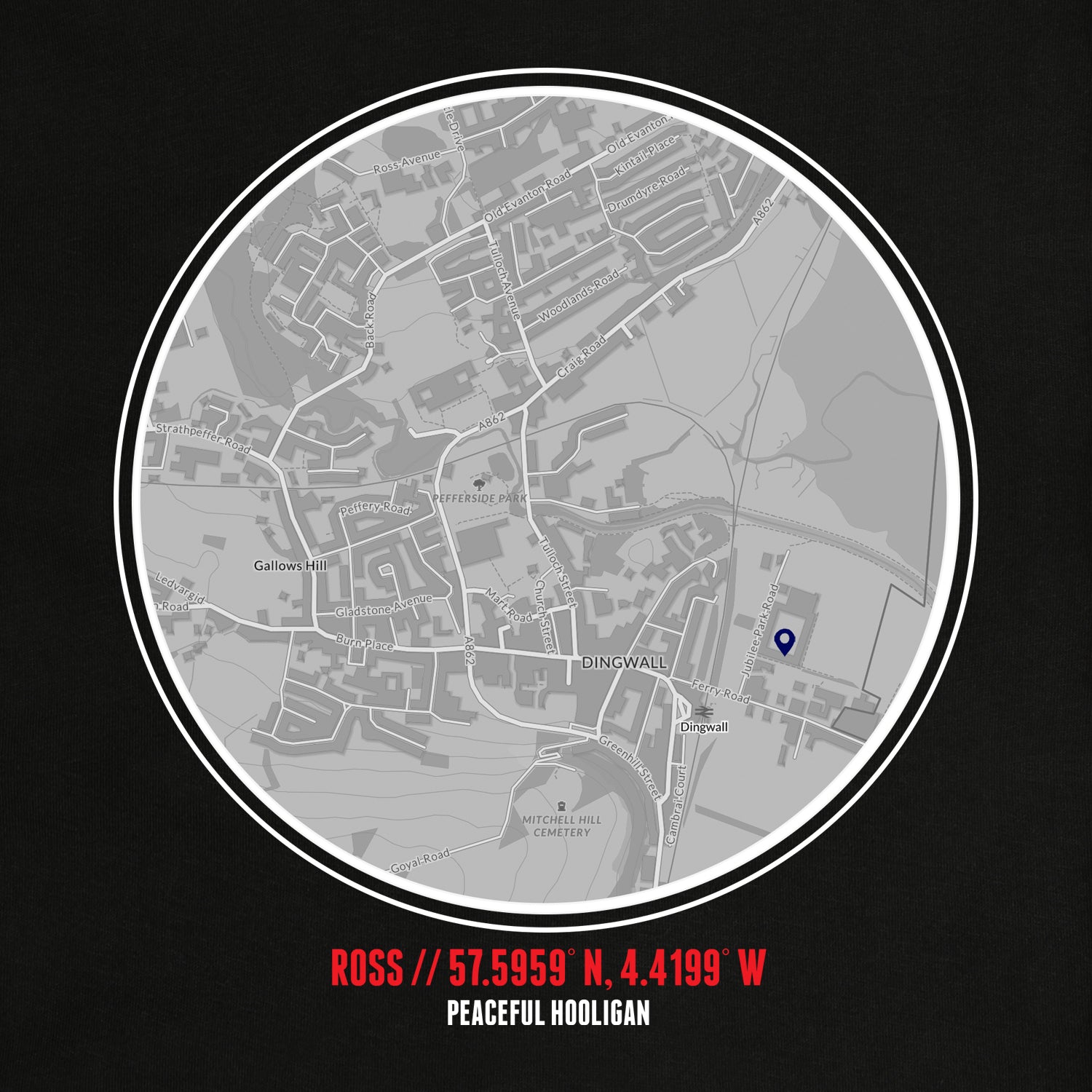 Ross County Location T-Shirt Black - Peaceful Hooligan