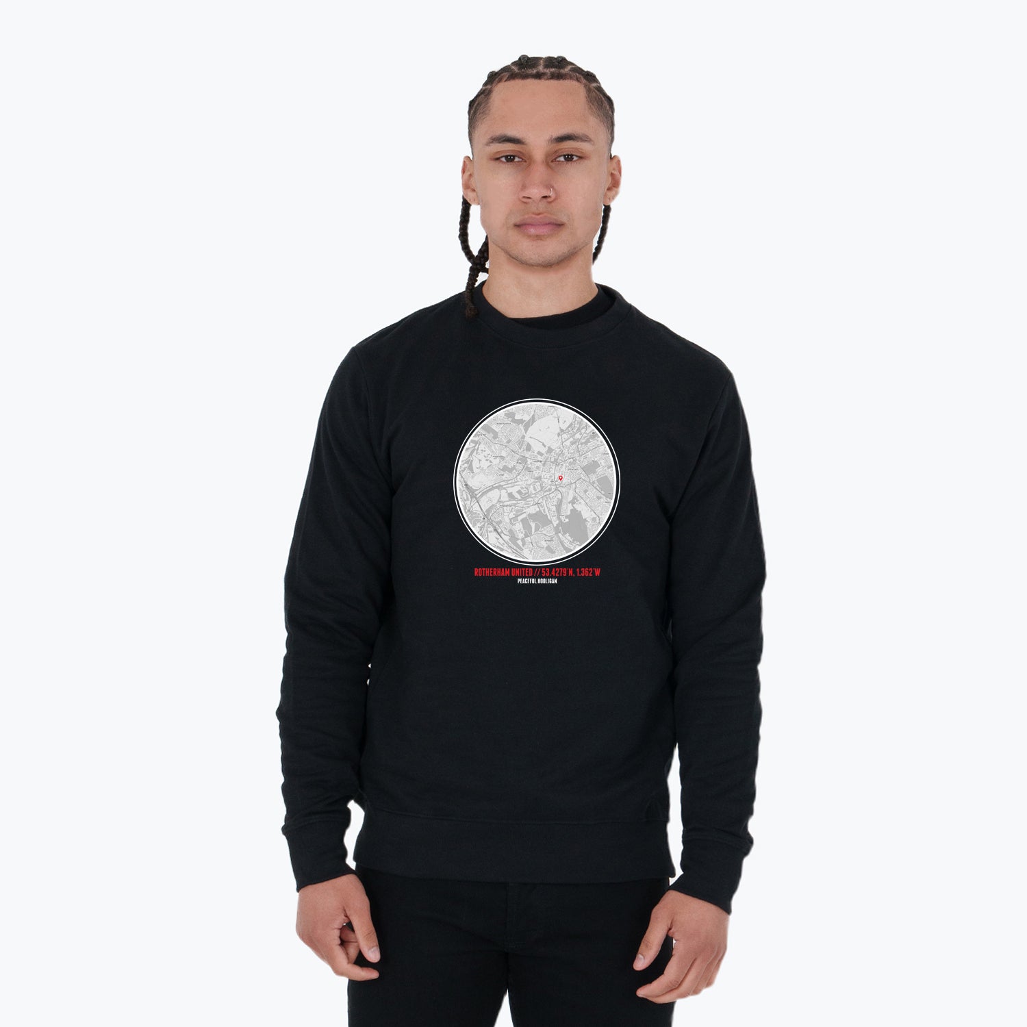 Rotherham United Location Sweatshirt Black - Peaceful Hooligan